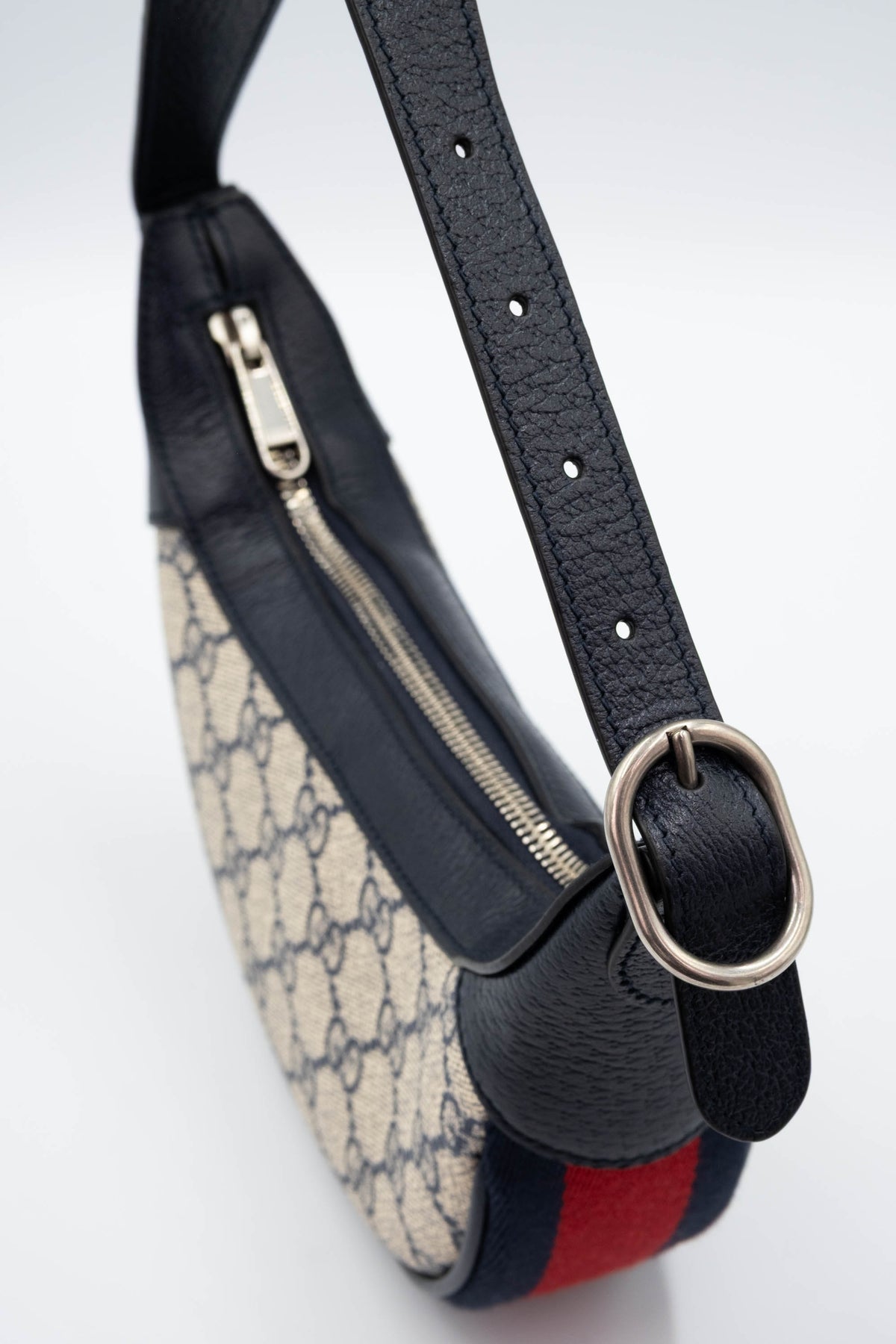 Gucci Half Moon Ophida Purse Supreme Pattern Navy and Red