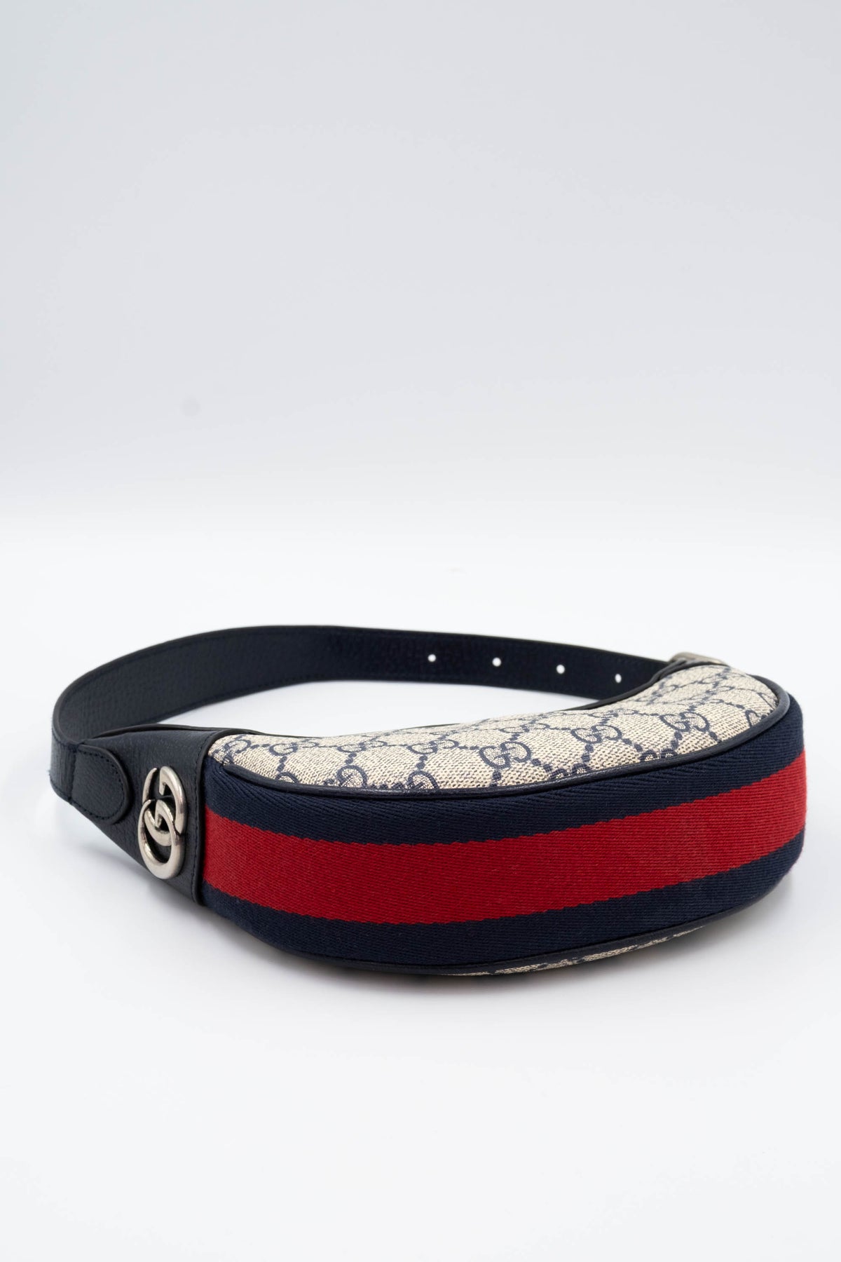 Gucci Half Moon Ophida Purse Supreme Pattern Navy and Red