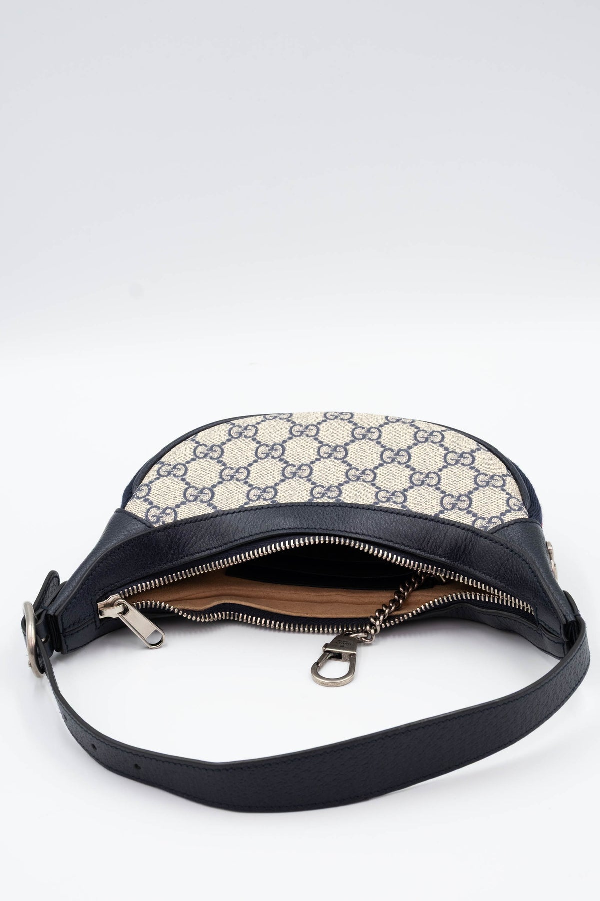 Gucci Half Moon Ophida Purse Supreme Pattern Navy and Red