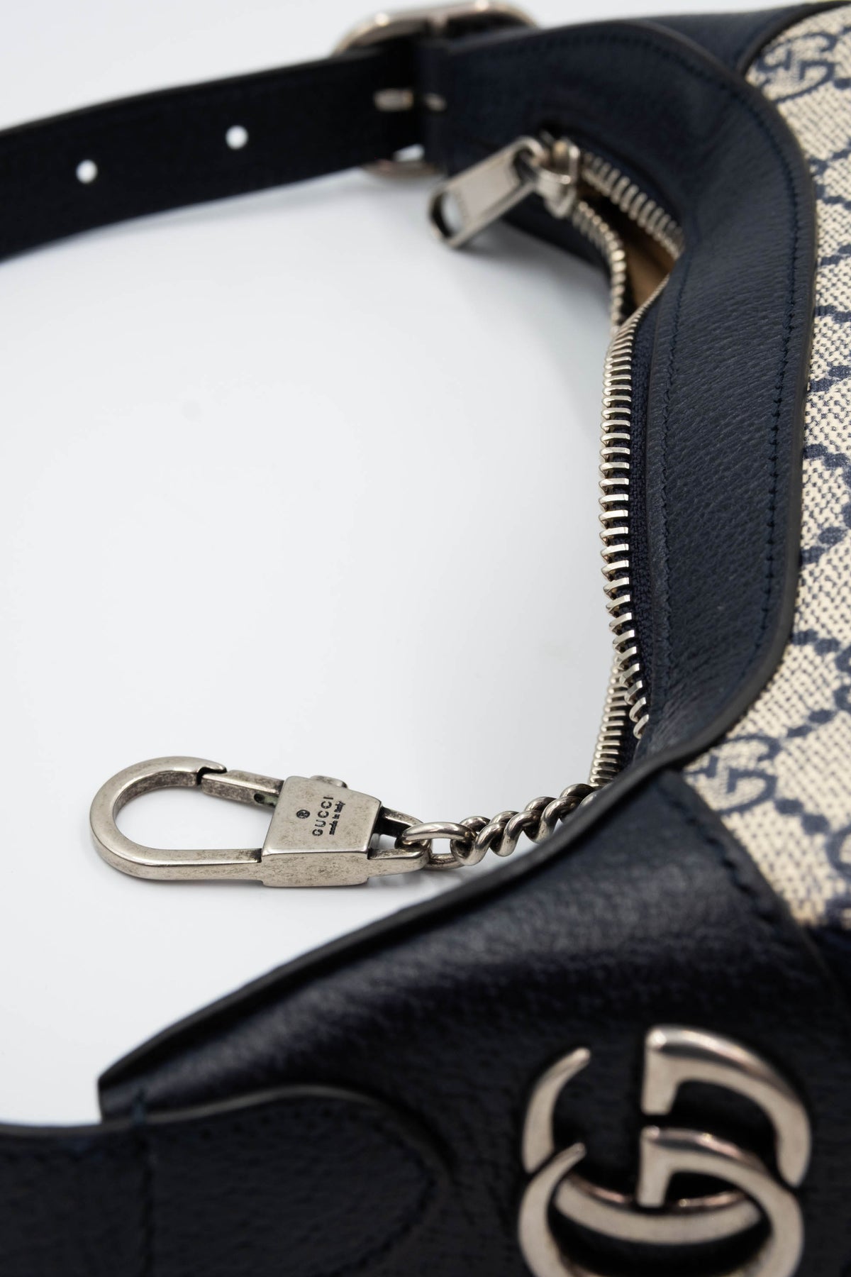Gucci Half Moon Ophida Purse Supreme Pattern Navy and Red