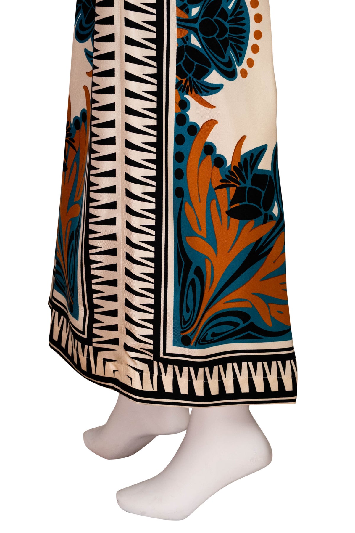 La Double J Ivory and Teal Printed Silk Palazzo Pants Size Small