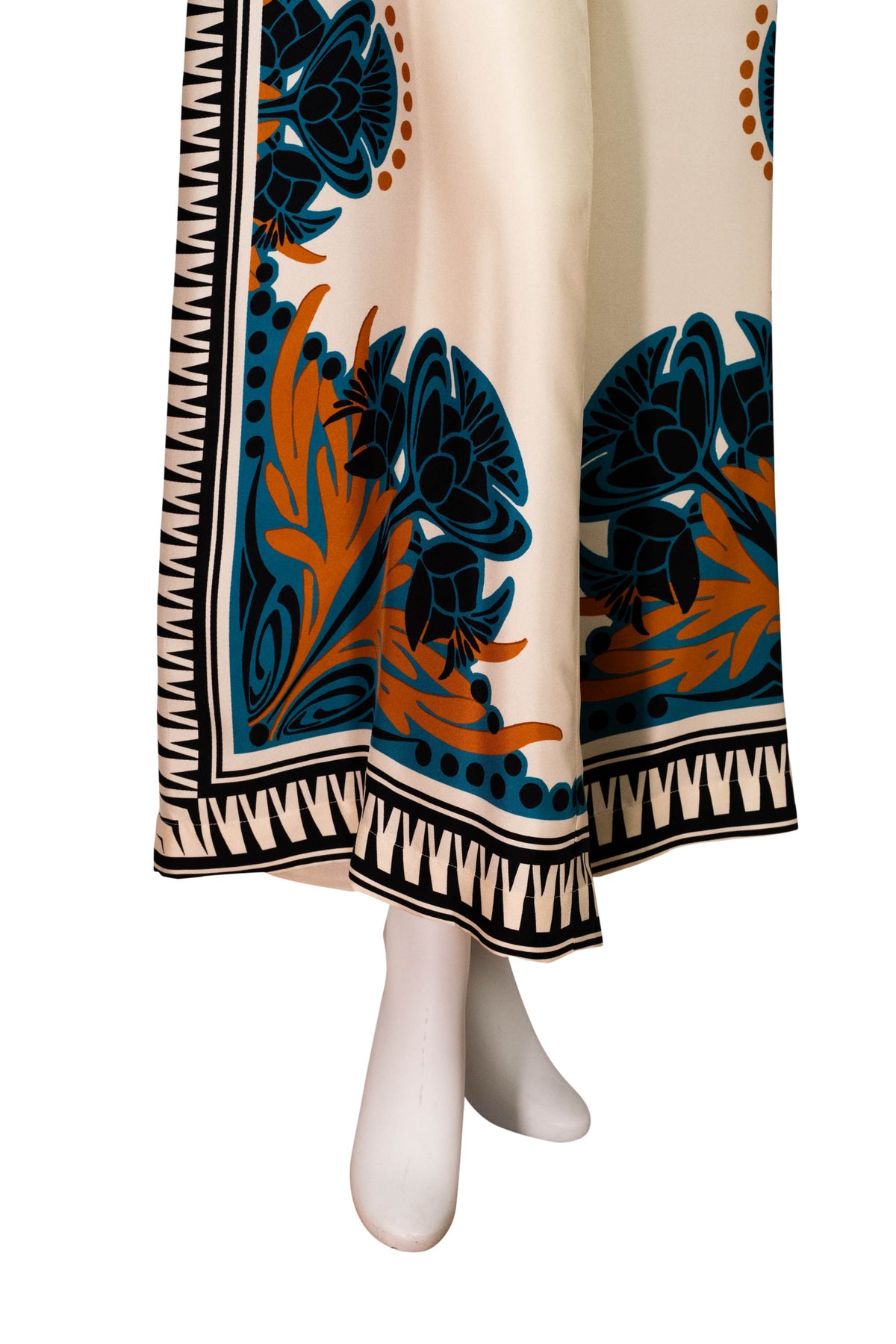 La Double J Ivory and Teal Printed Silk Palazzo Pants Size Small