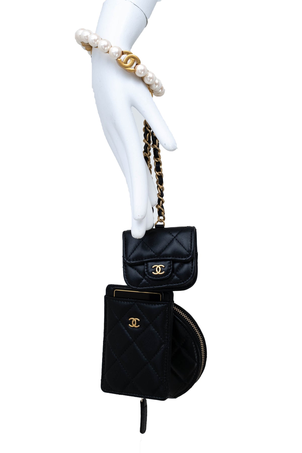 Chanel Black Pearl Crown Trio Charm Bag