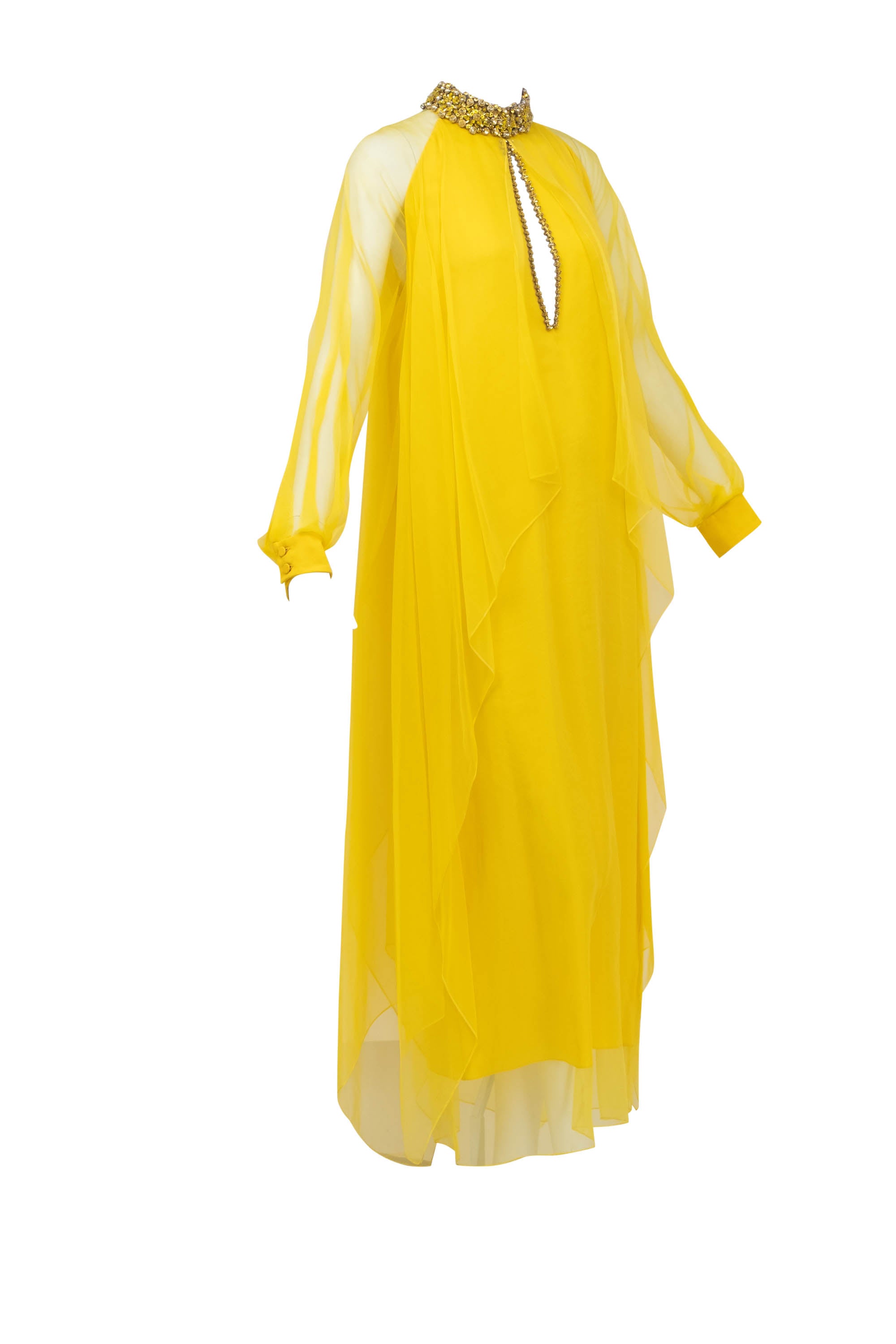 Gucci Jeweled Collar Silk Chiffon Layered Gown