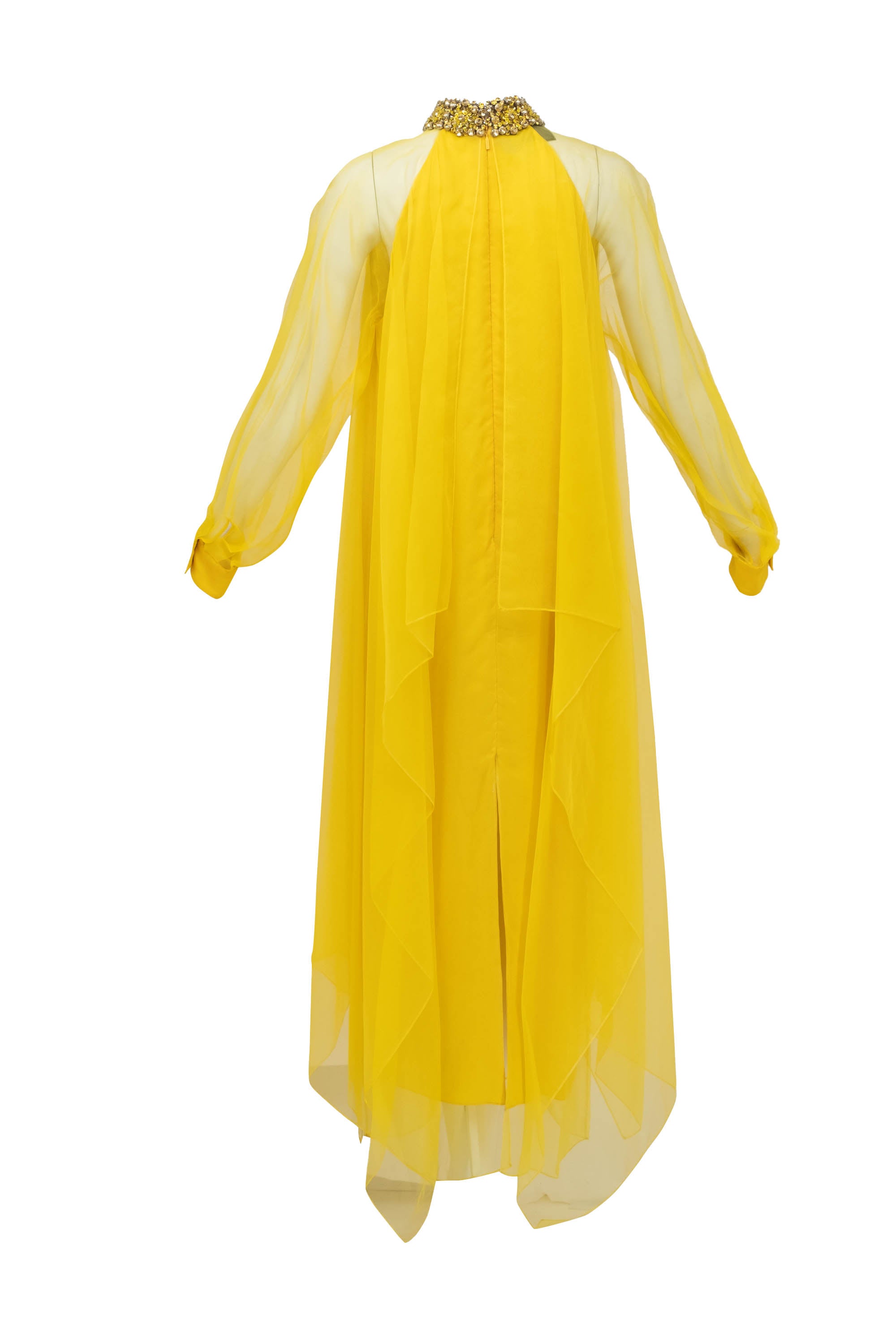 Gucci Jeweled Collar Silk Chiffon Layered Gown