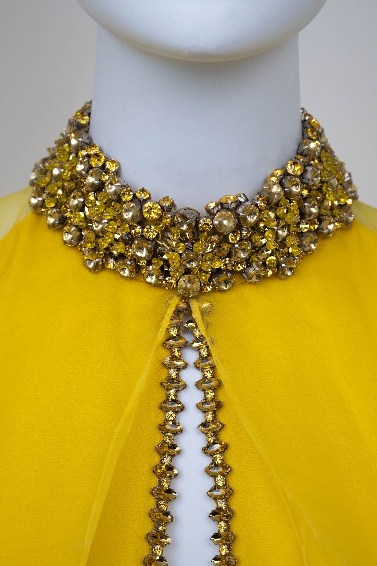 Gucci Yellow Jeweled Collar Silk Chiffon Layered Gown
