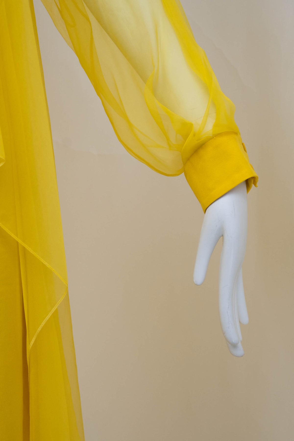 Gucci Yellow Jeweled Collar Silk Chiffon Layered Gown