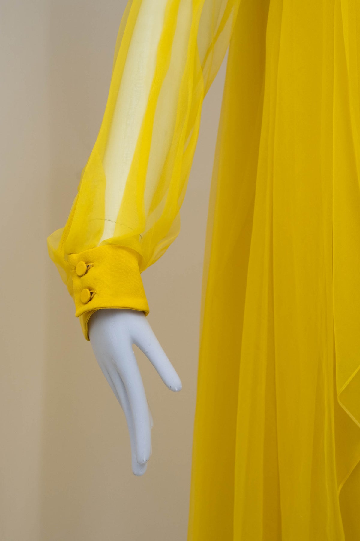 Gucci Yellow Jeweled Collar Silk Chiffon Layered Gown