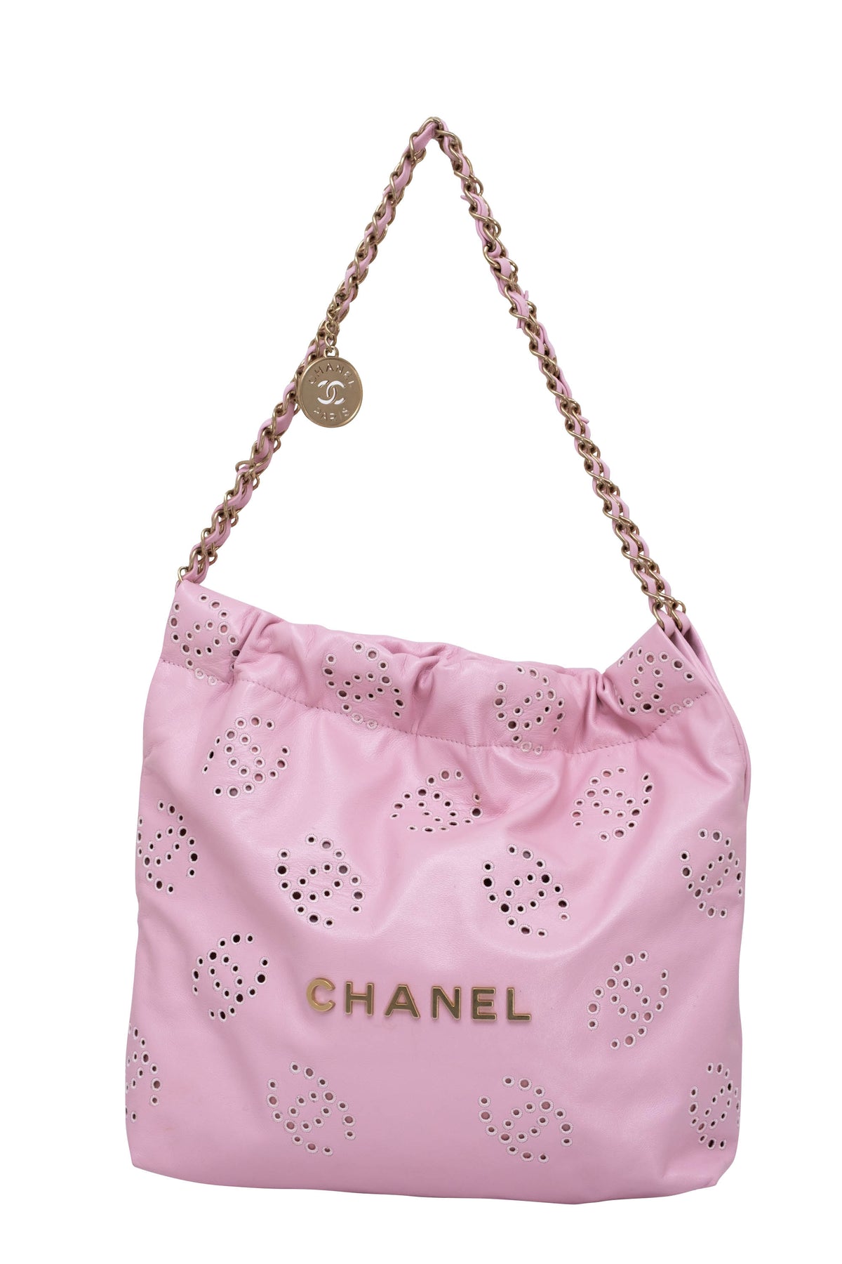 Chanel 22 Light Pink Eyelet CC Hobo Purse Size Small 2025