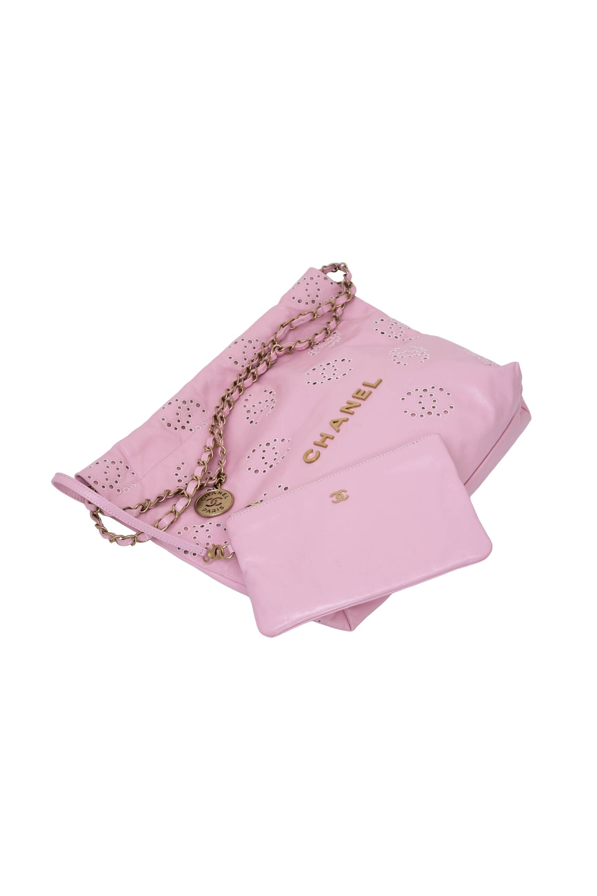 Chanel 22 Light Pink Eyelet CC Hobo Purse Size Small 2025