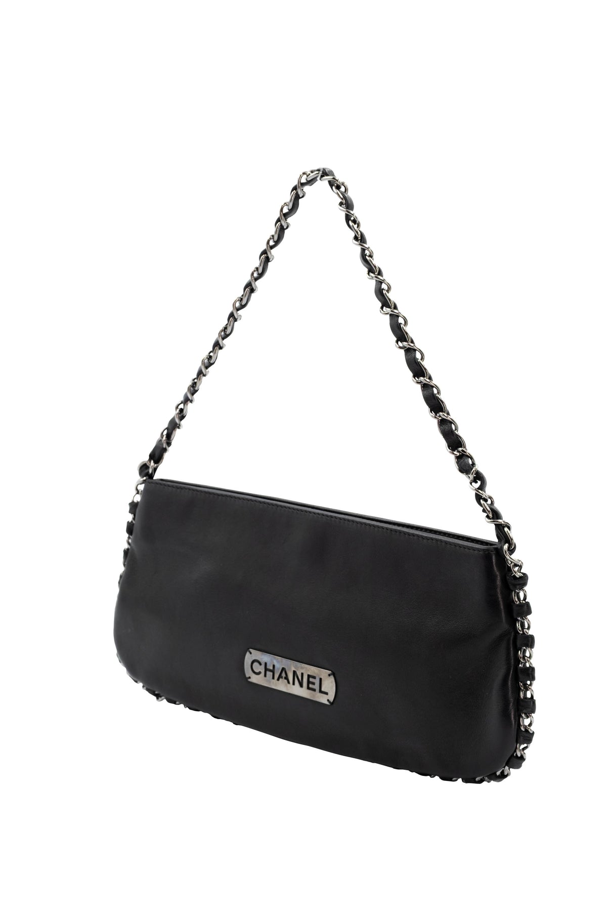 Chanel Black Silver Plate Pochette Purse Size Small