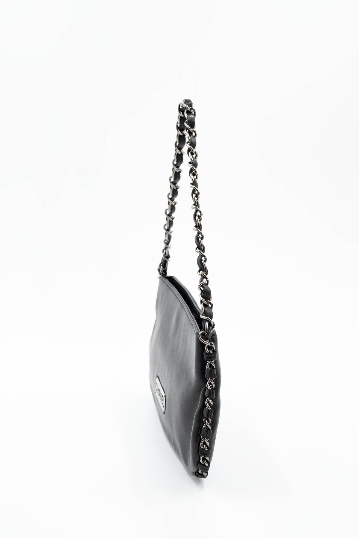 Chanel Black Silver Plate Pochette Purse Size Small
