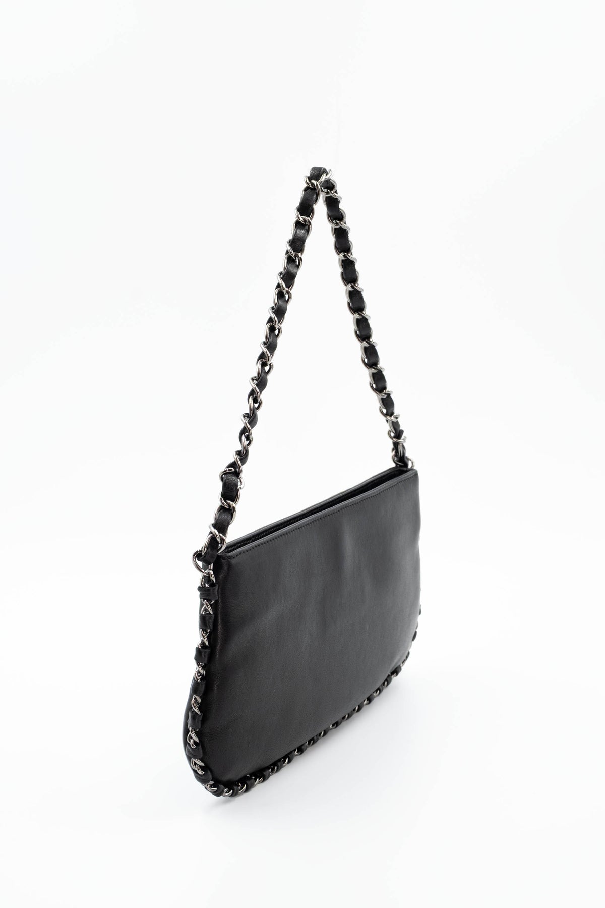 Chanel Black Silver Plate Pochette Purse Size Small