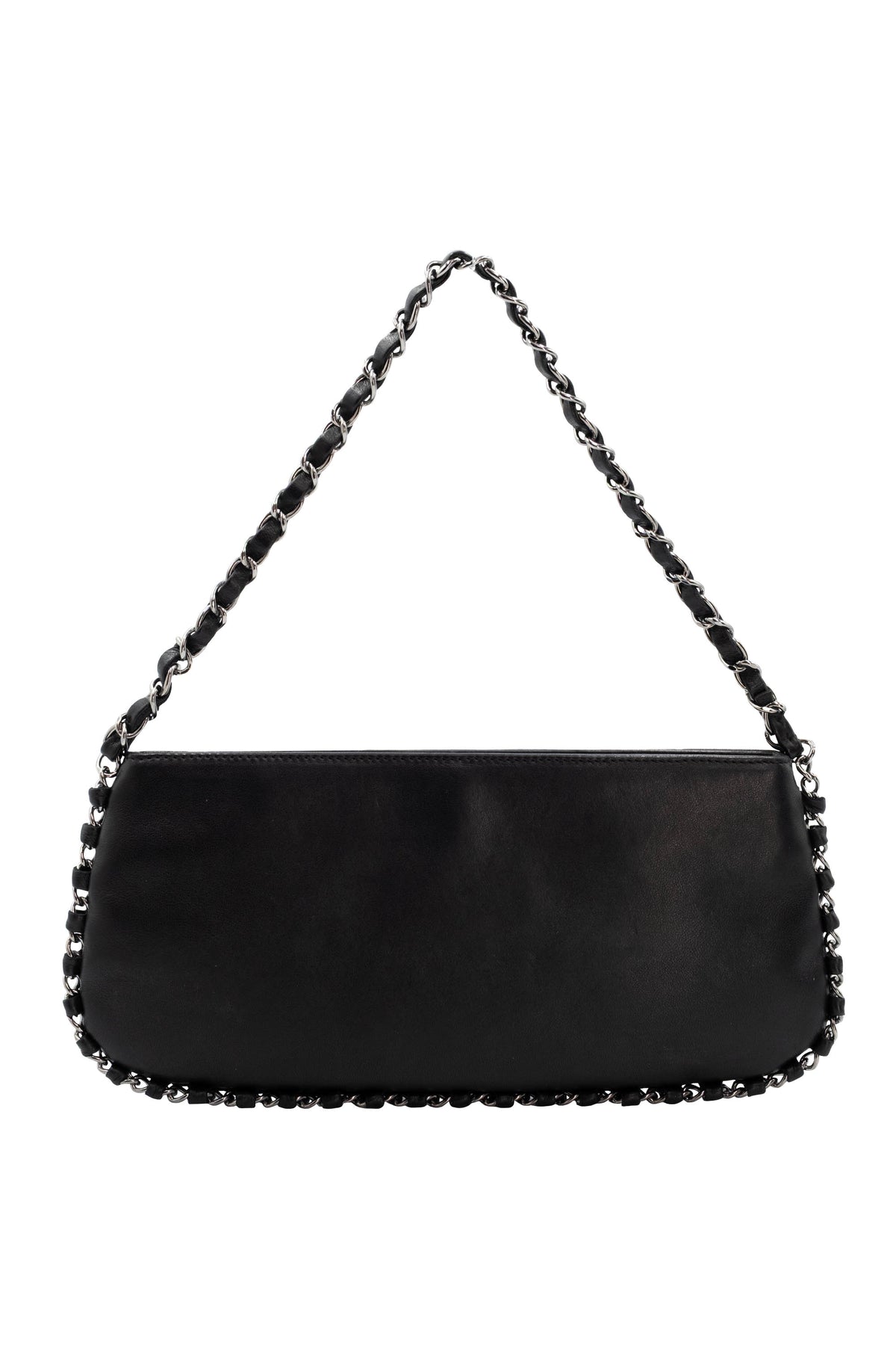 Chanel Black Silver Plate Pochette Purse Size Small