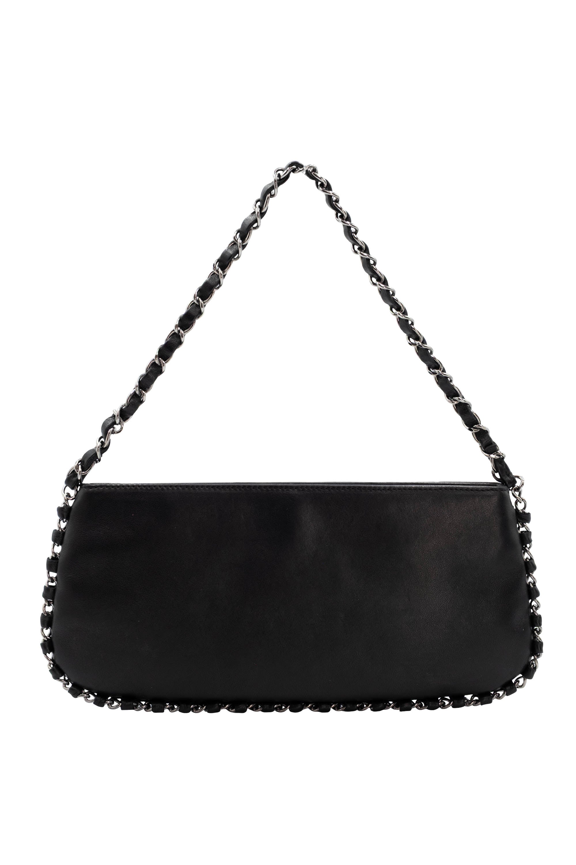 Chanel Black Silver Plate Pochette Purse Size Small - Foxy Couture