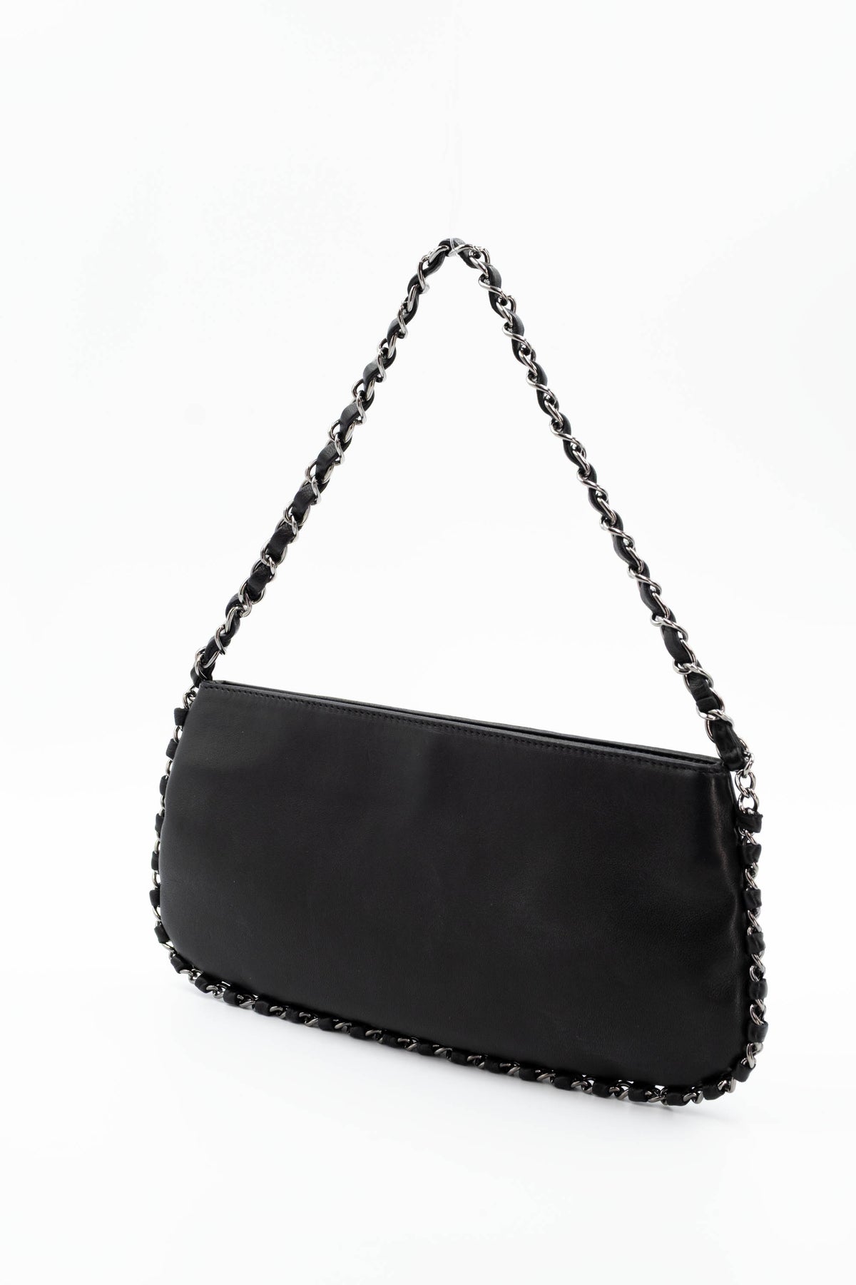 Chanel Black Silver Plate Pochette Purse Size Small