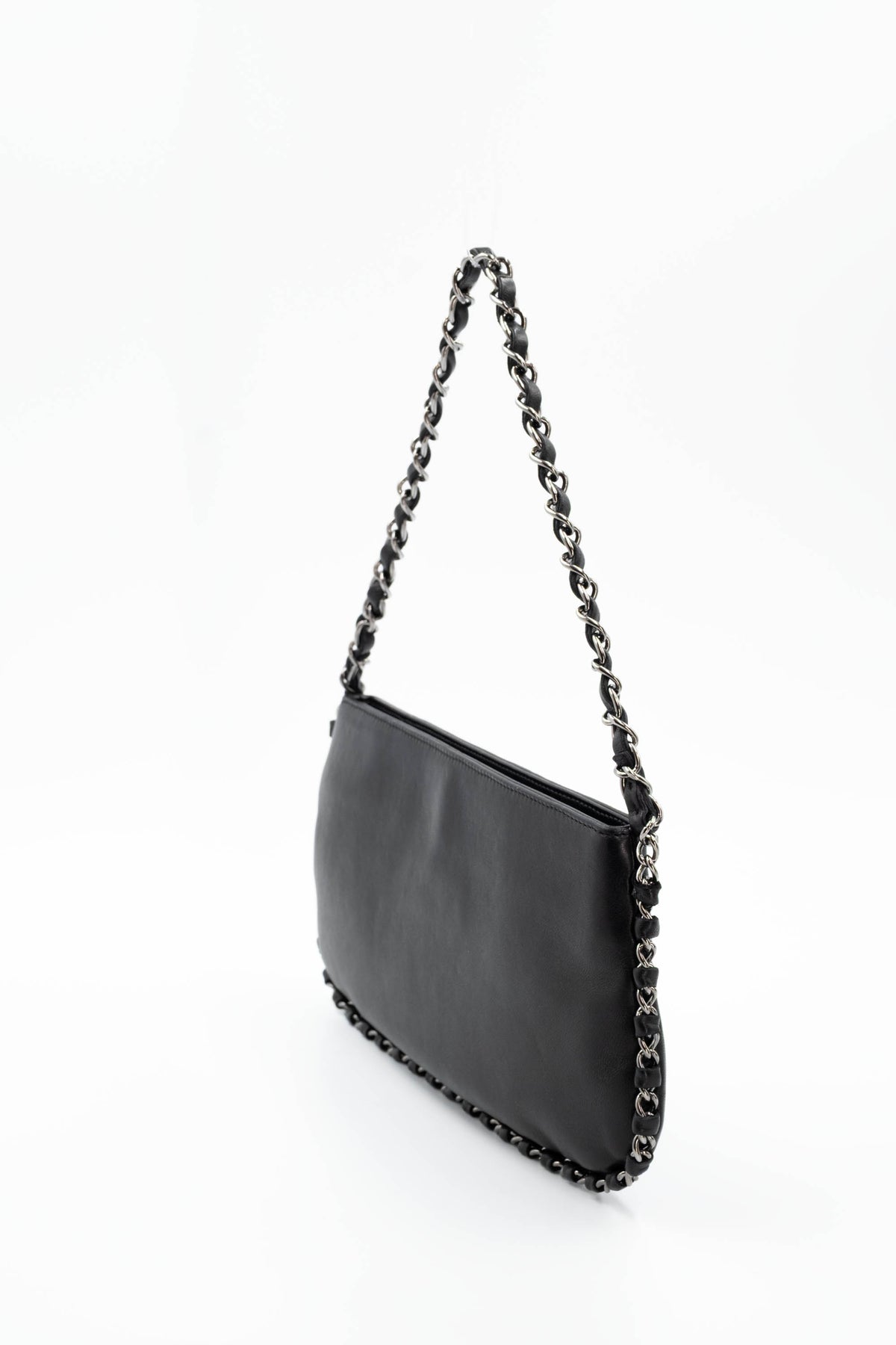Chanel Black Silver Plate Pochette Purse Size Small