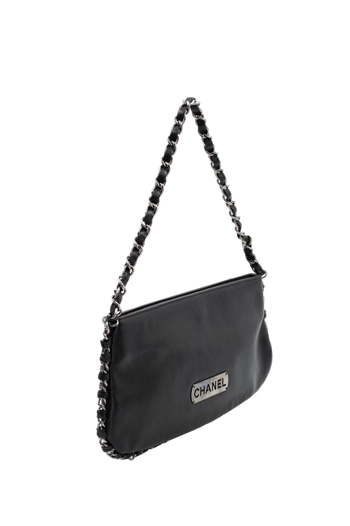 Chanel Black Silver Plate Pochette Purse Size Small