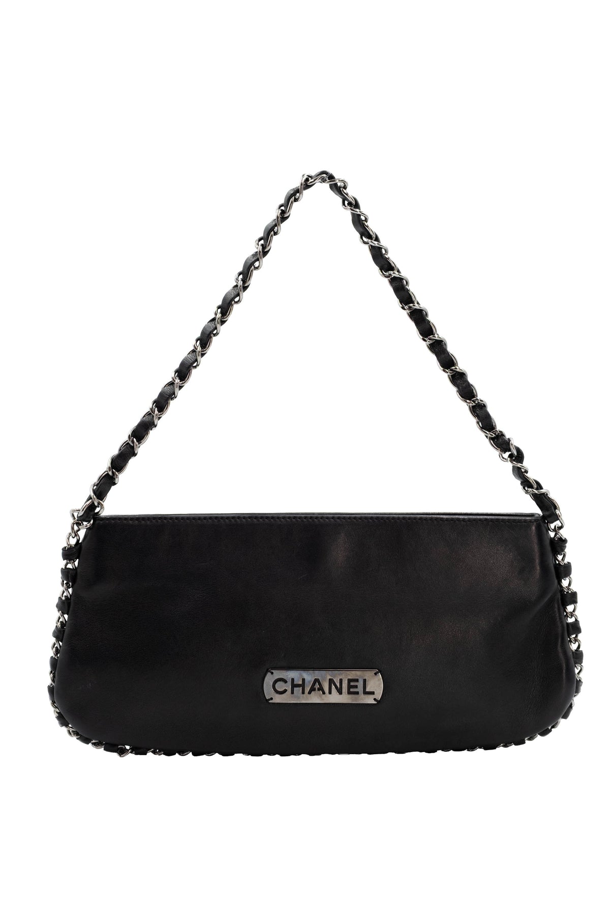 Chanel Black Silver Plate Pochette Purse Size Small