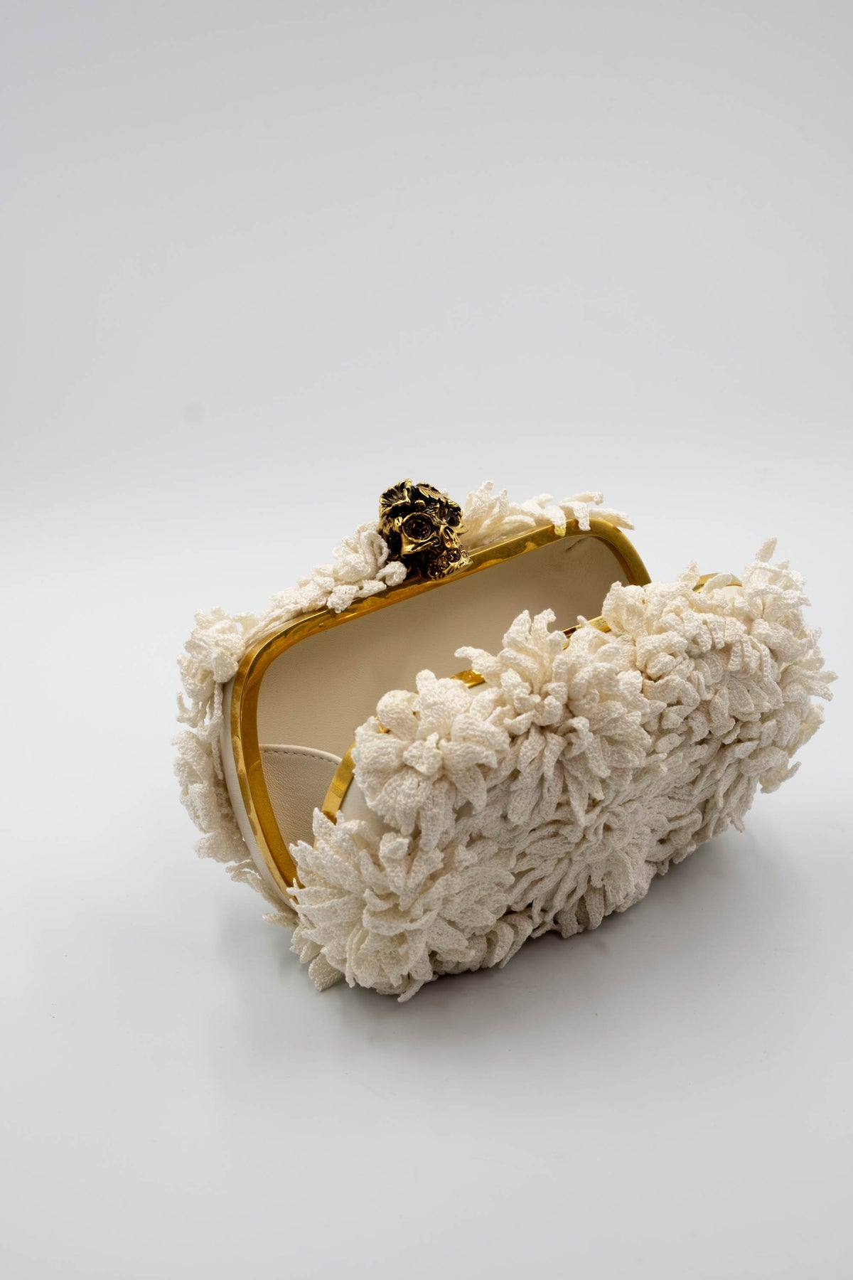 Alexander McQueen Glory Gold Skull Flower Applique Minaudiere Size Small 2010s