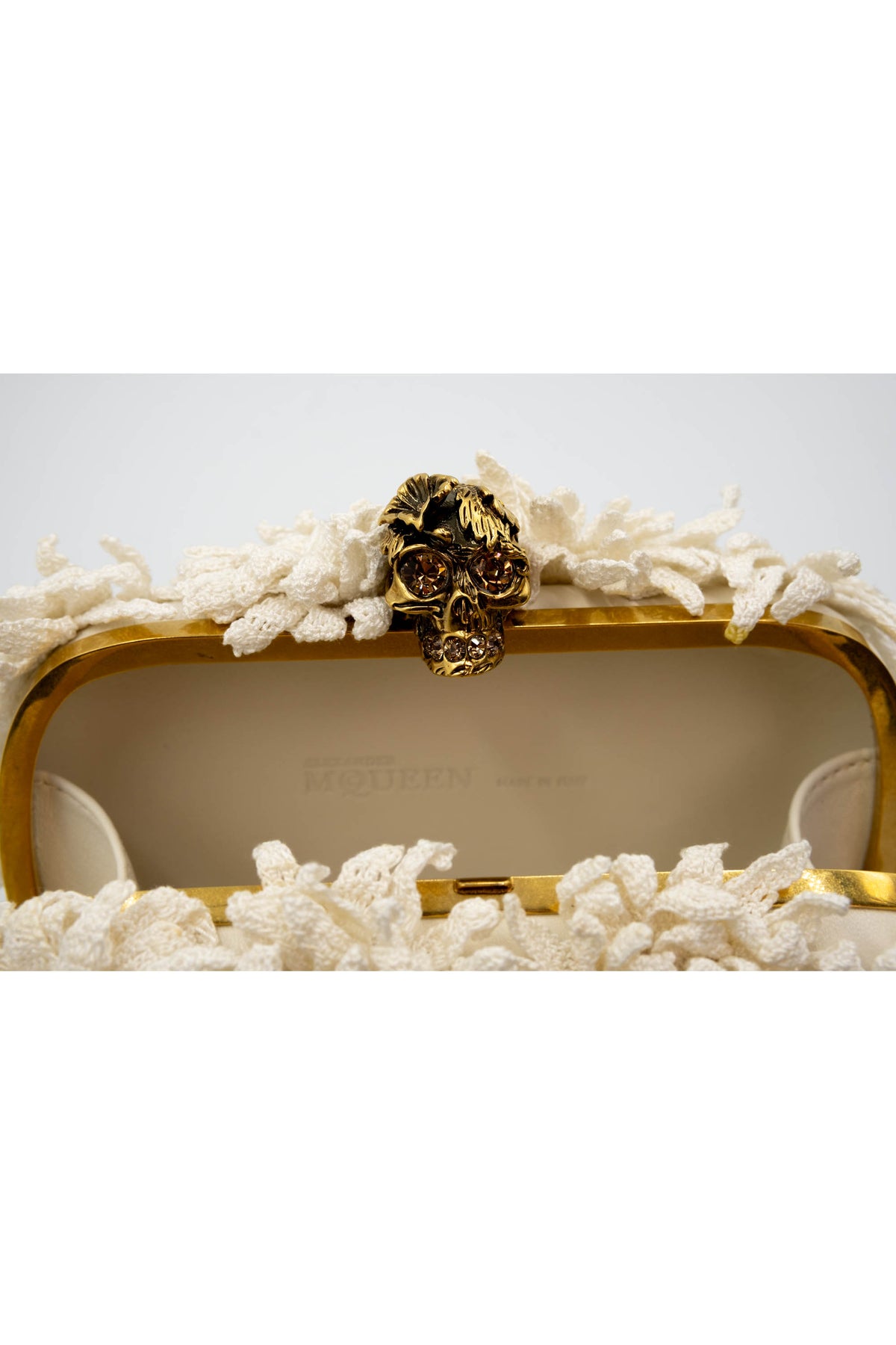 Alexander McQueen Glory Gold Skull Flower Applique Minaudiere Size Small 2010s