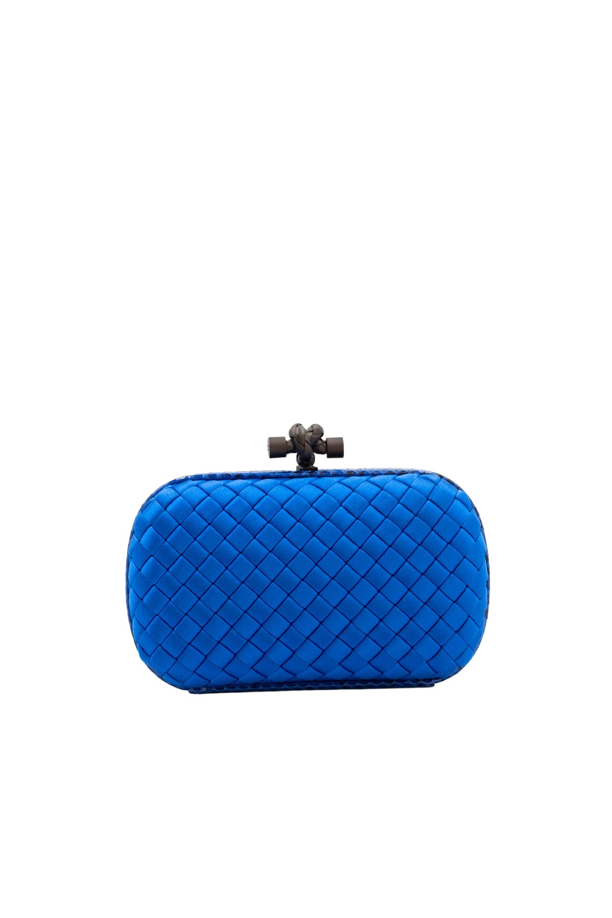 Bottega Veneta Royal Blue Snakeskin Trim Knot Minaudiere Purse Size Small