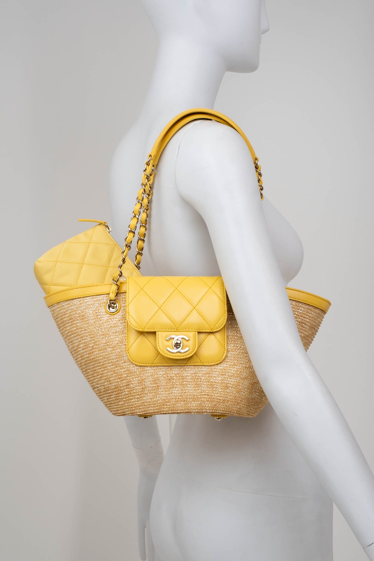 Chanel Butter Yellow Woven Straw Tote With Quilted Leather Trim Cruise 2025