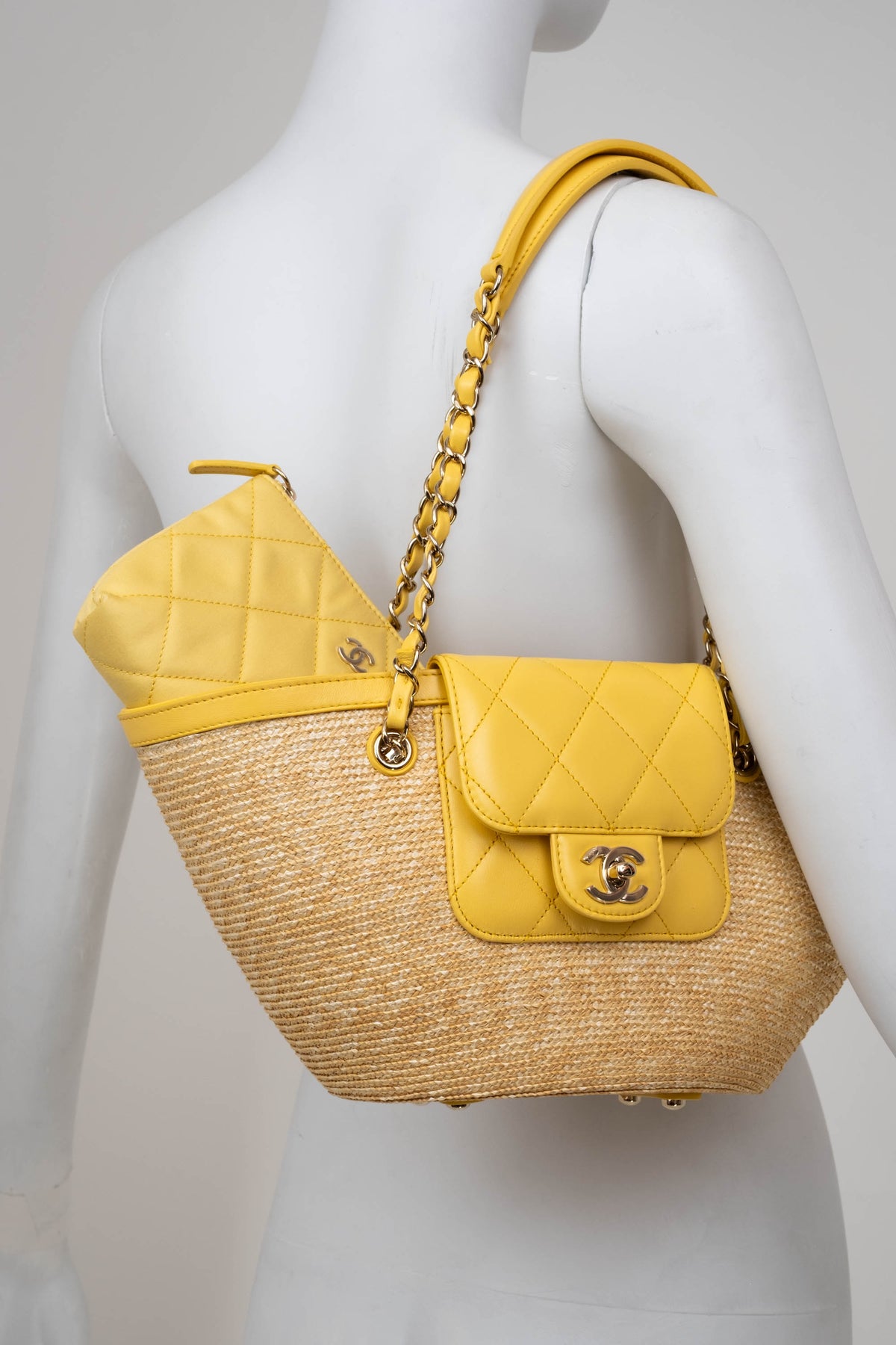 Chanel Butter Yellow Woven Straw Tote With Quilted Leather Trim Cruise 2025