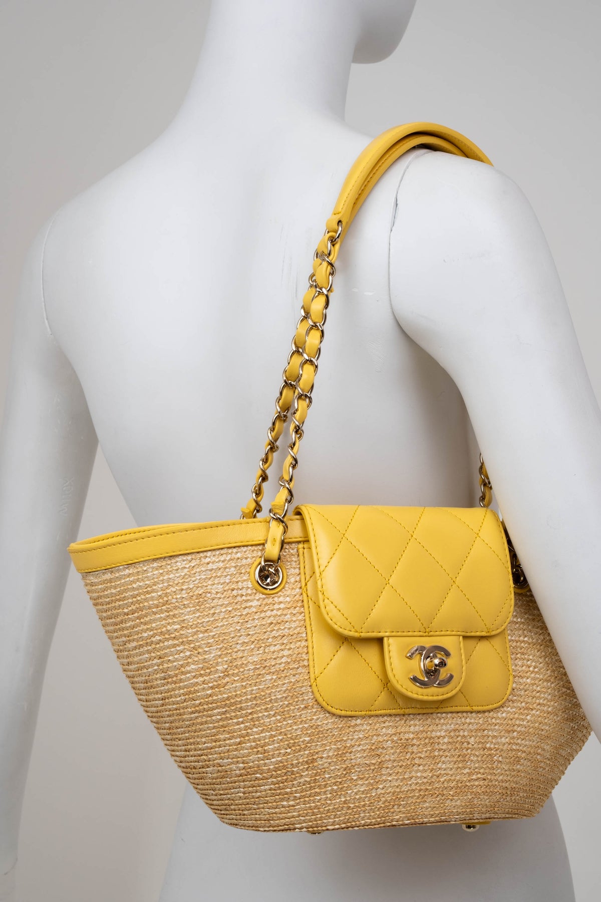 Chanel Butter Yellow Woven Straw Tote With Quilted Leather Trim Cruise 2025