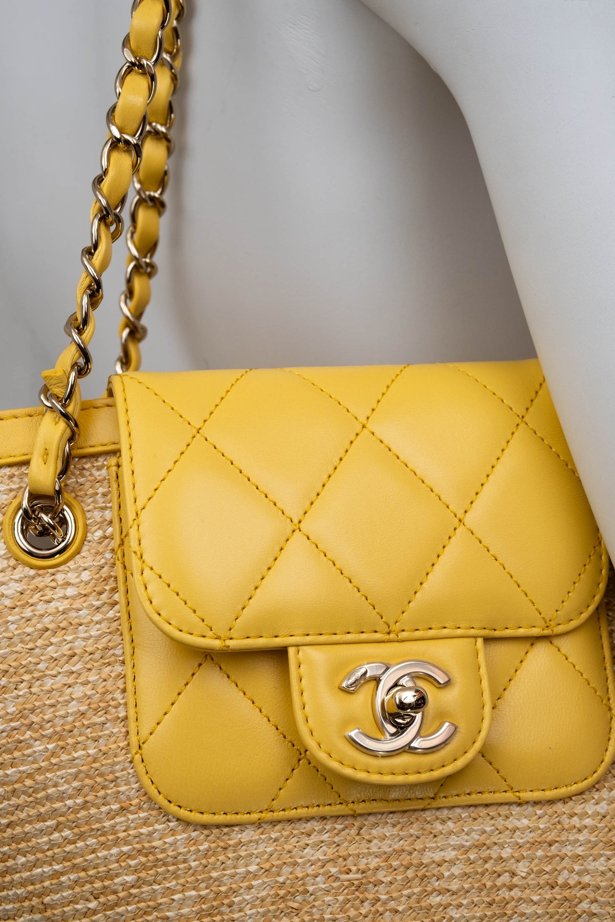 Chanel Butter Yellow Woven Straw Tote With Quilted Leather Trim Cruise 2025