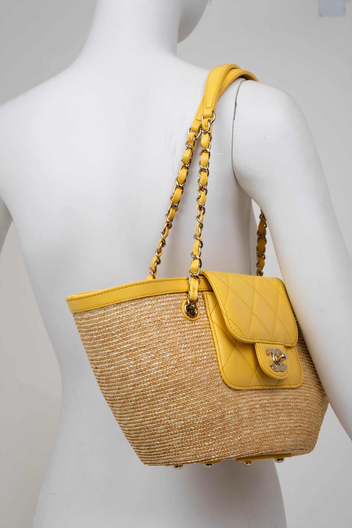Chanel Butter Yellow Woven Straw Tote With Quilted Leather Trim Cruise 2025