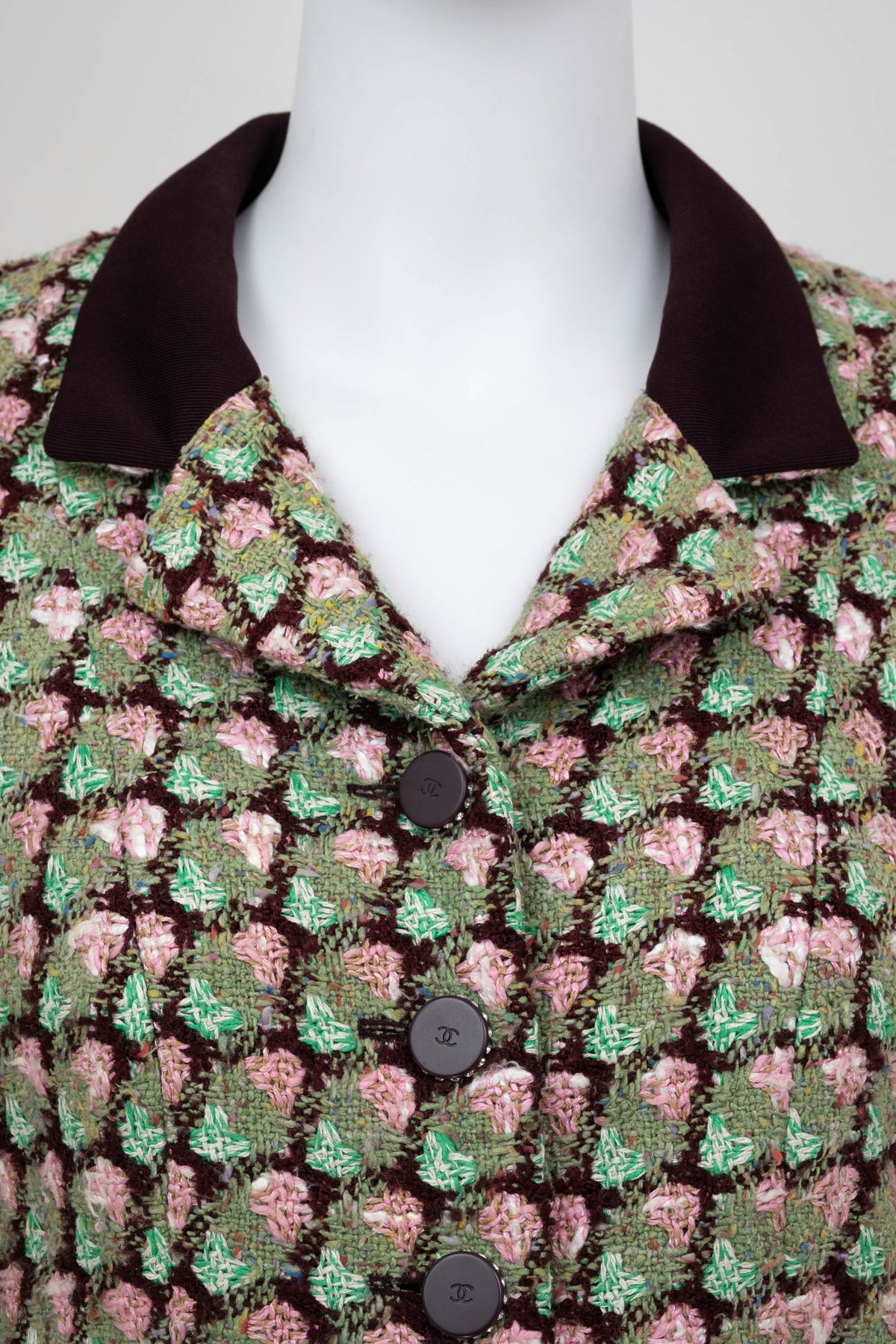 Chanel Green Brown and Pink Tweed Jacket Size 44