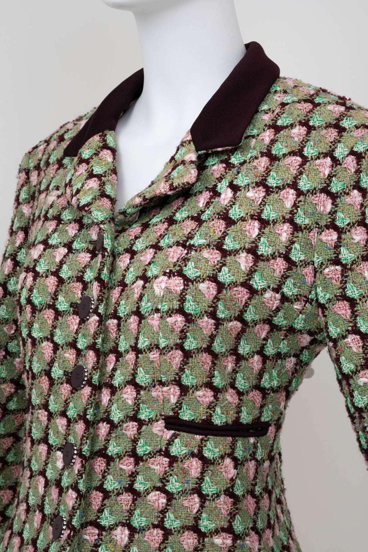Chanel Green Brown and Pink Tweed Jacket Size 44