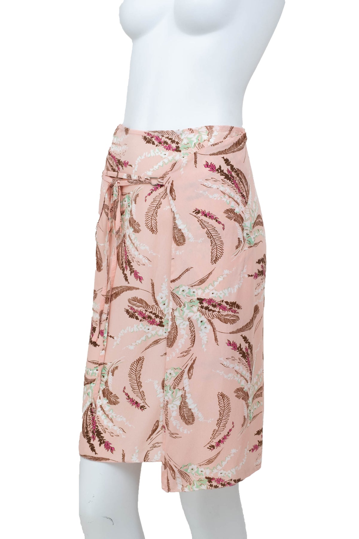 Blumarine Pink Floral Leaf Print Wrap Skirt Size 40/4