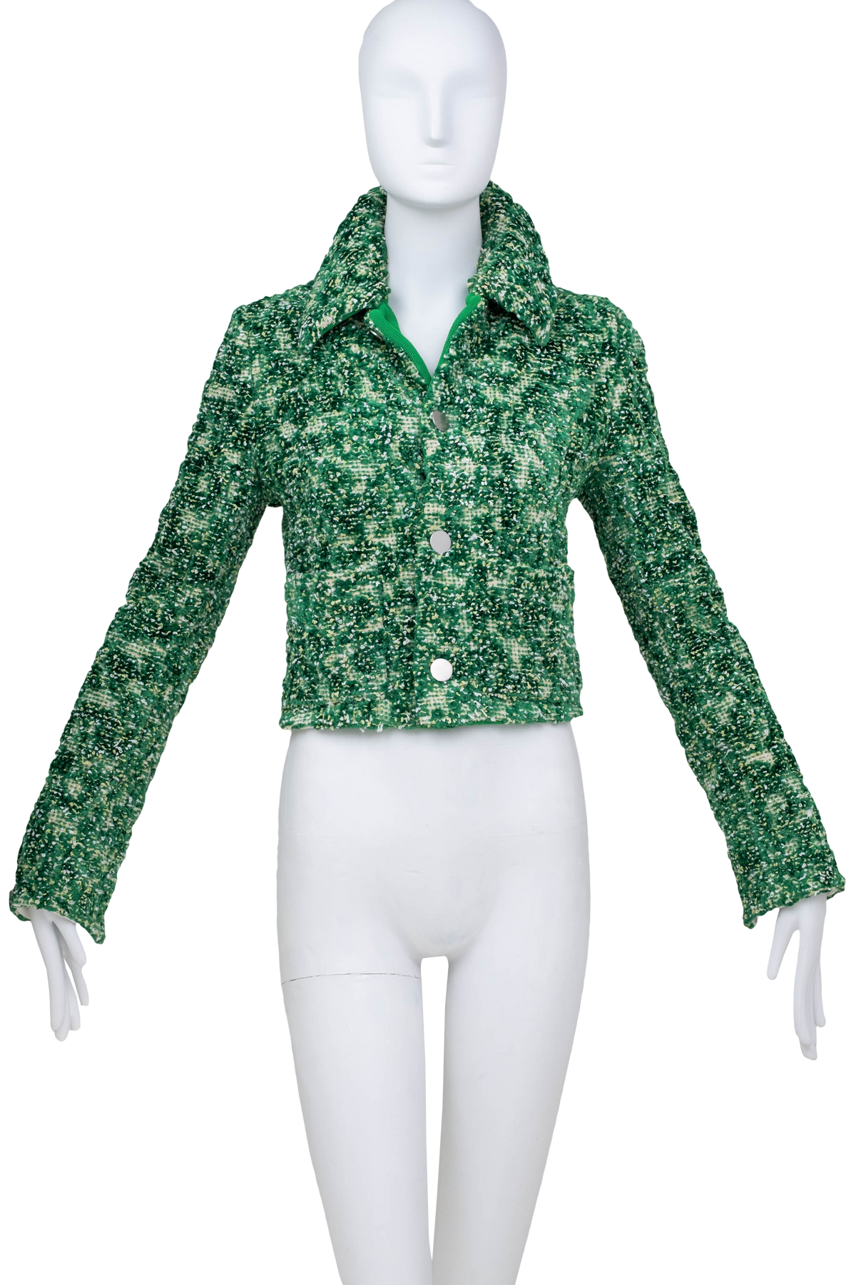 Bottega Veneta Green Chenille Boucle Cropped Jacket 2021 Size 38