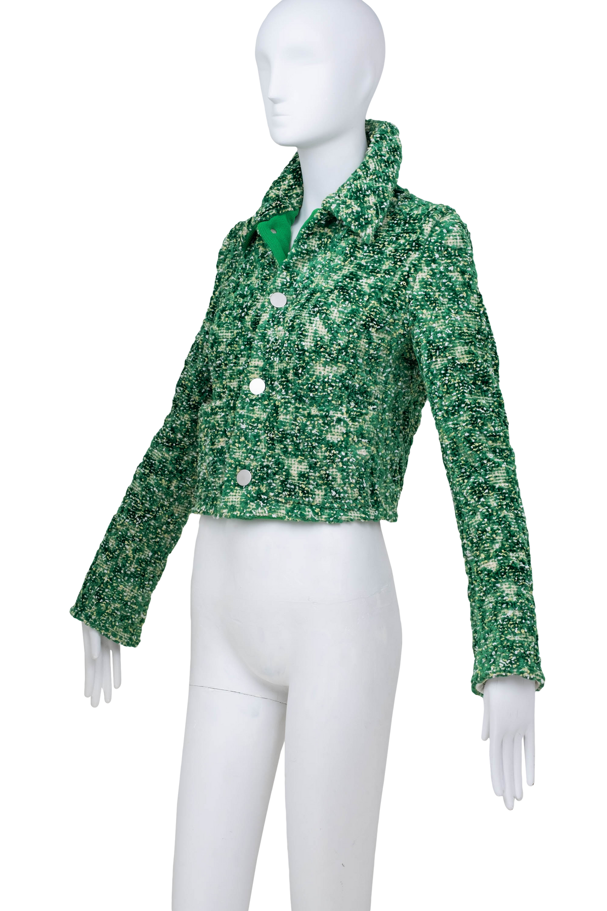 Bottega Veneta Green Chenille Boucle Cropped Jacket 2021 Size 38