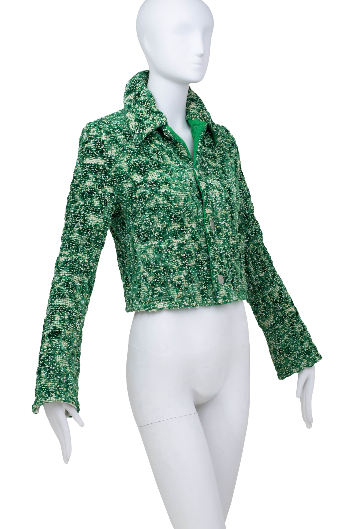 Bottega Veneta Green Chenille Boucle Cropped Jacket 2021 Size 38