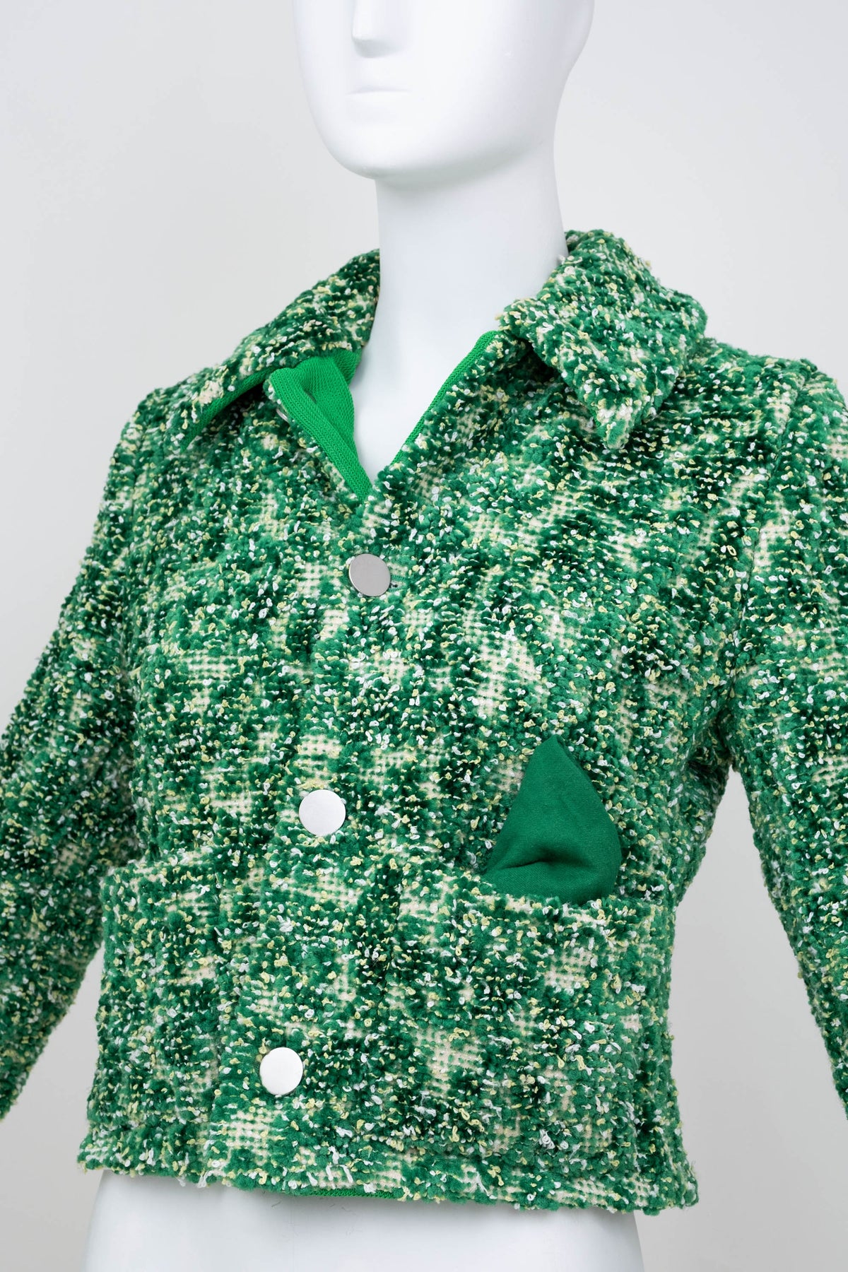 Bottega Veneta Green Chenille Boucle Cropped Jacket 2021 Size 38