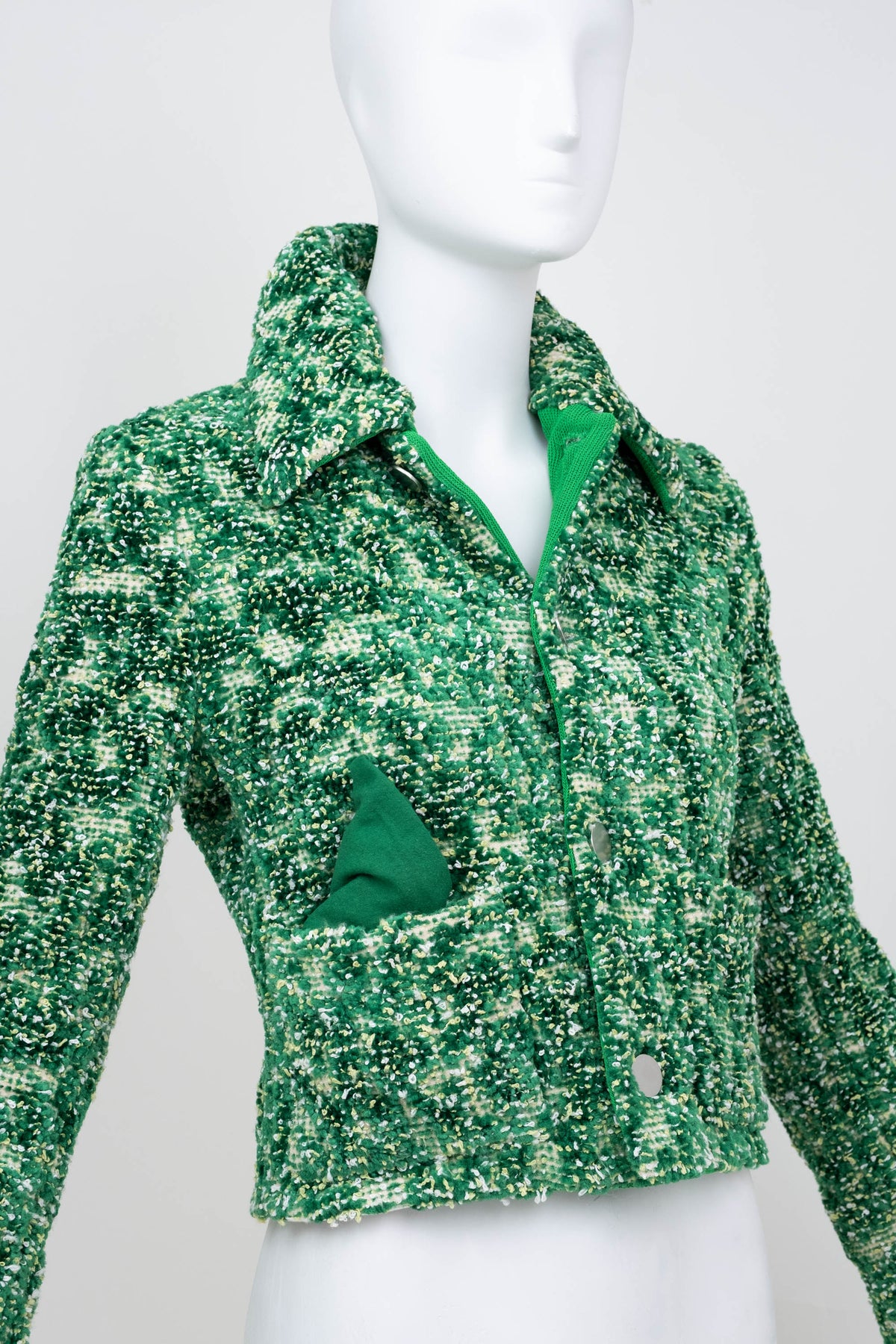 Bottega Veneta Green Chenille Boucle Cropped Jacket 2021 Size 38