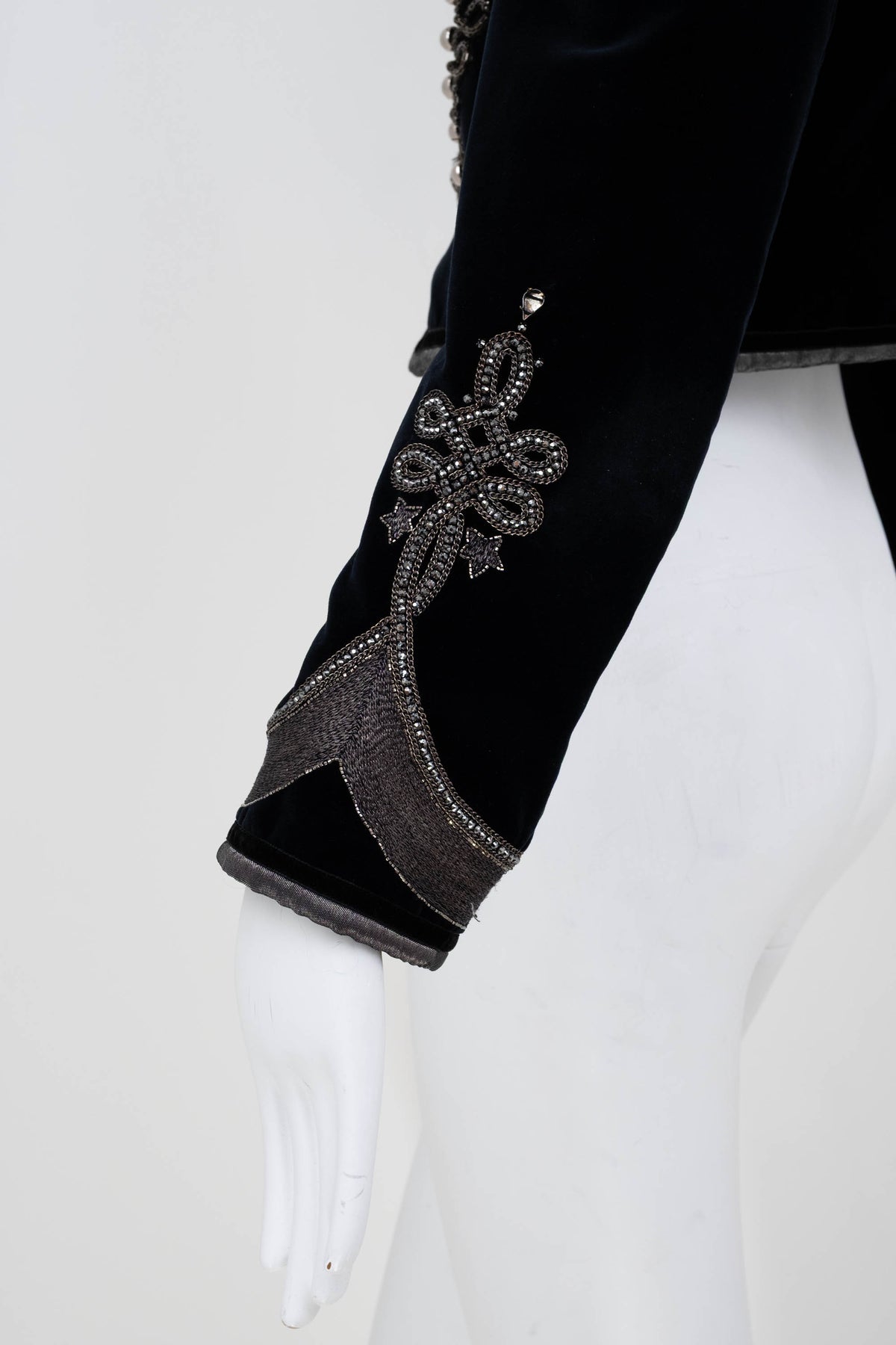 Roberto Cavalli Size 6 Black Silver Embellished Band Jacket 2016