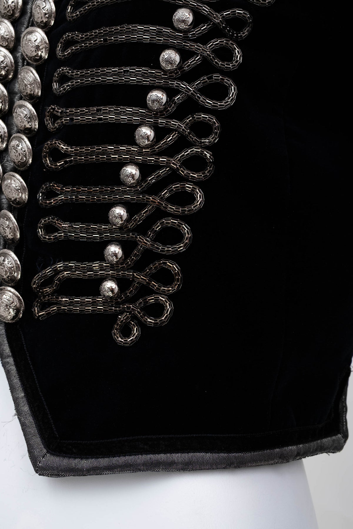 Roberto Cavalli Size 6 Black Silver Embellished Band Jacket 2016