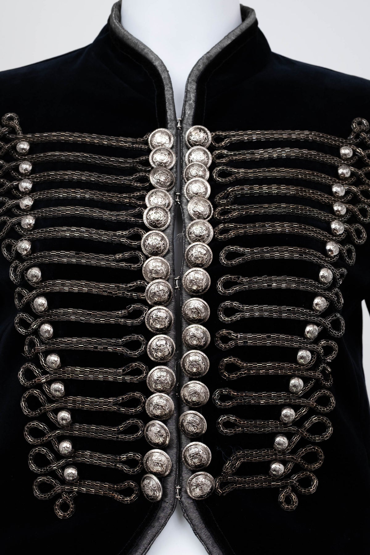 Roberto Cavalli Size 6 Black Silver Embellished Band Jacket 2016