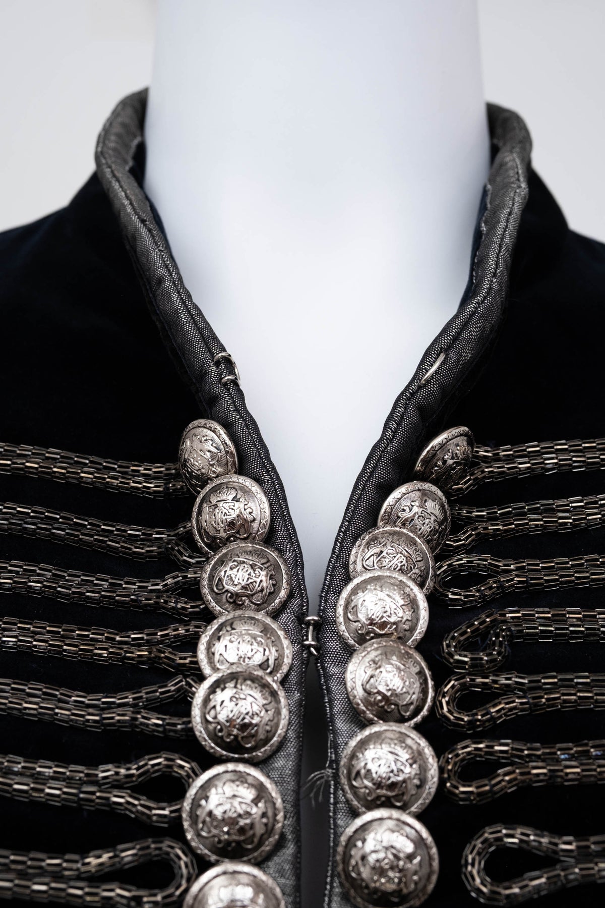 Roberto Cavalli Size 6 Black Silver Embellished Band Jacket 2016