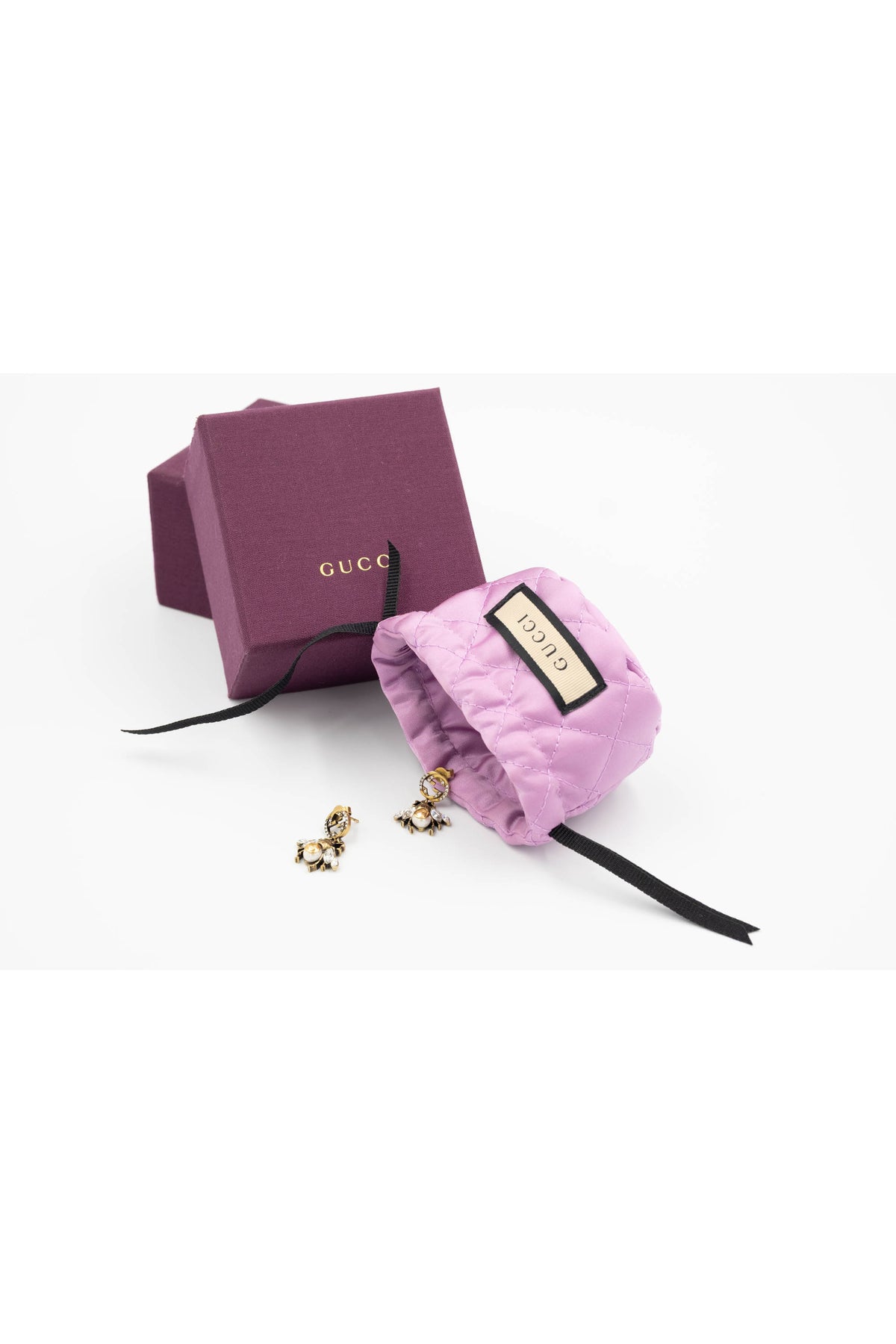 Gucci Bee Gold Tone and Strass Pearl Pierce Earrings