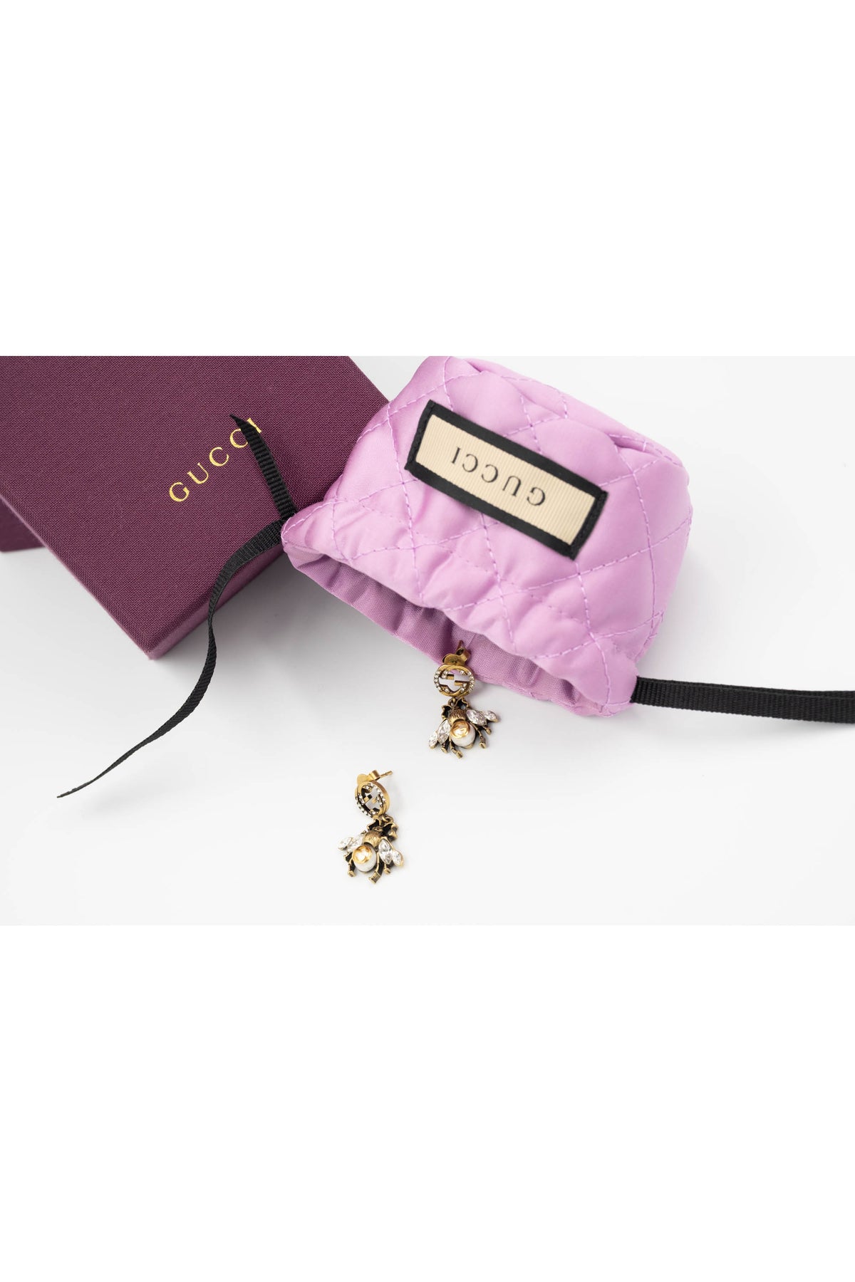 Gucci Bee Gold Tone and Strass Pearl Pierce Earrings