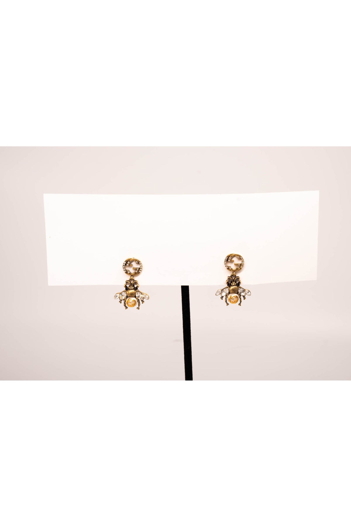Gucci Bee Gold Tone and Strass Pearl Pierce Earrings