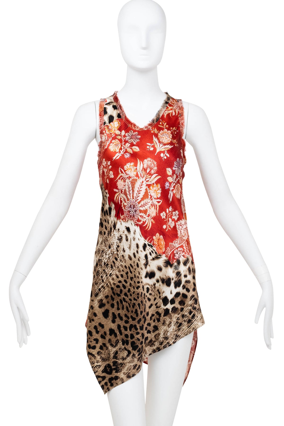 Roberto Cavalli Rust Mixed Print Leopard Floral Silk Dress  Size 46/10