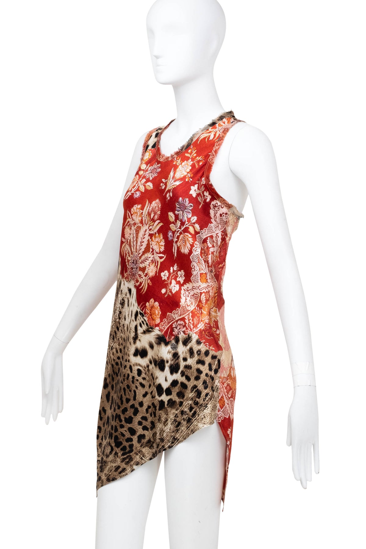 Roberto Cavalli Rust Mixed Print Leopard Floral Silk Dress  Size 46/10