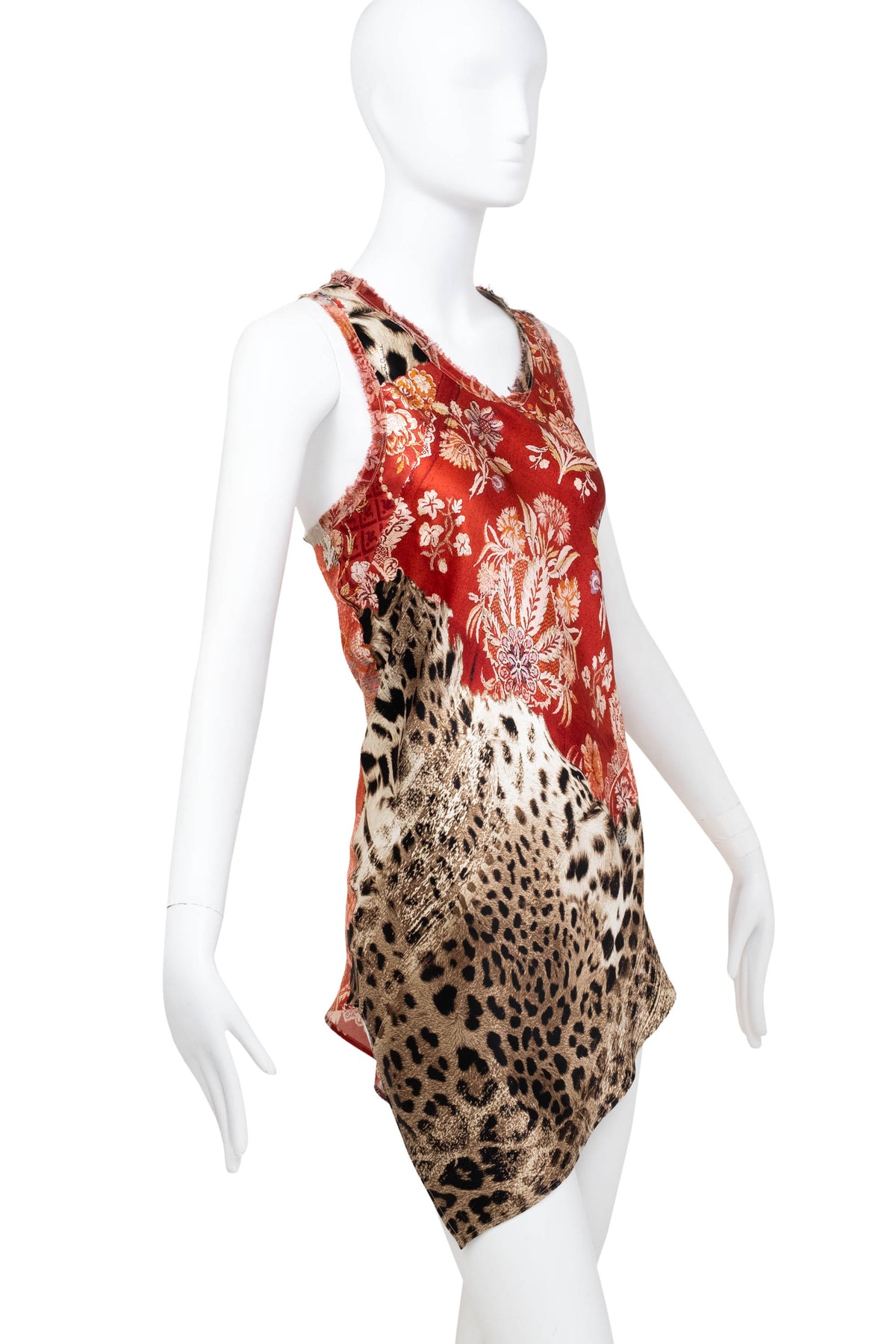 Roberto Cavalli Rust Mixed Print Leopard Floral Silk Dress  Size 46/10