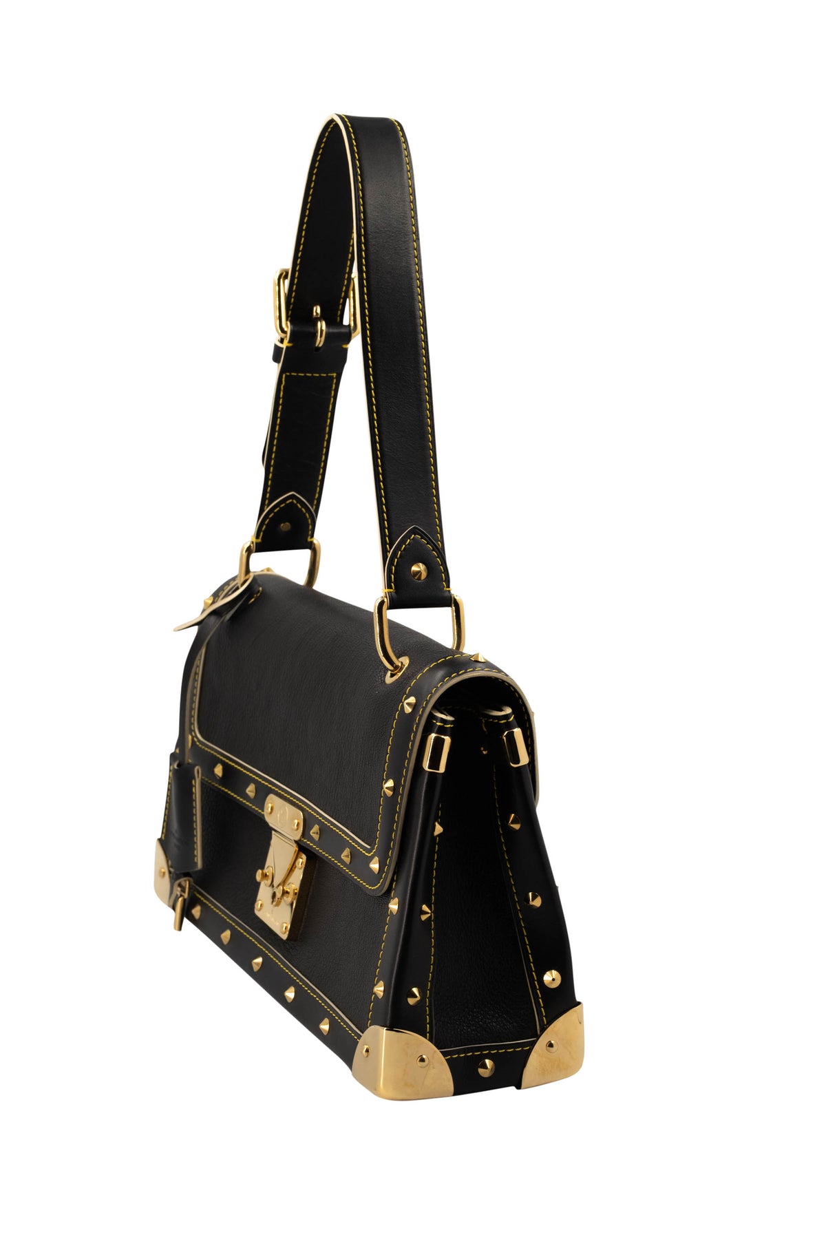 Louis Vuitton Black Suhali Leather Studded Flap Bag 2003